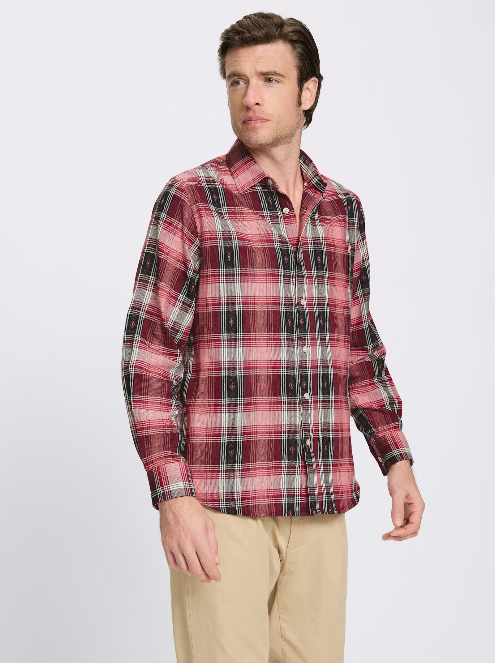 Catamaran Langarmhemd mit Tracht-Elementen - kirsche-kariert