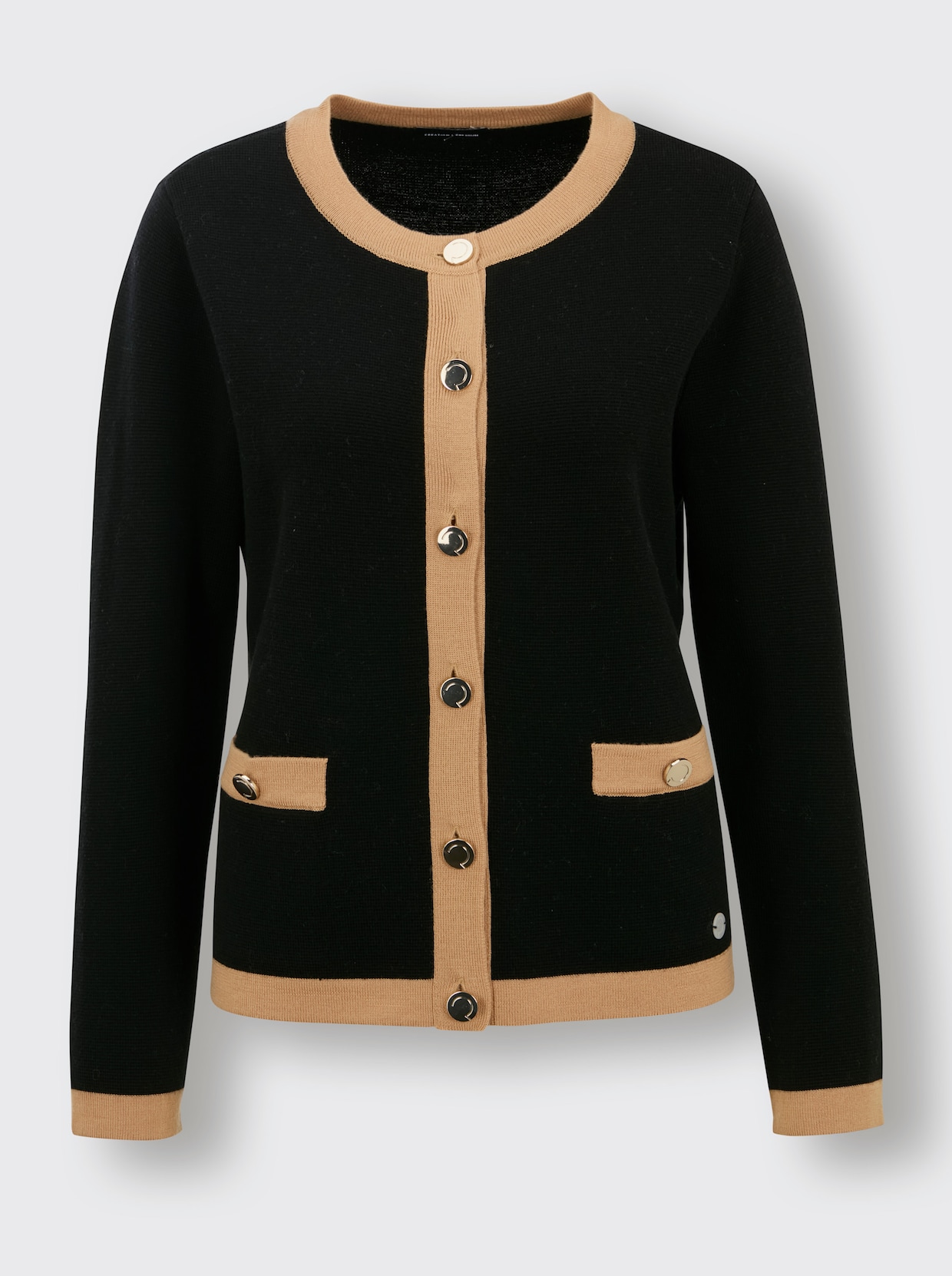 CREATION L PREMIUM Feinstrickjacke - schwarz-camel-gemustert