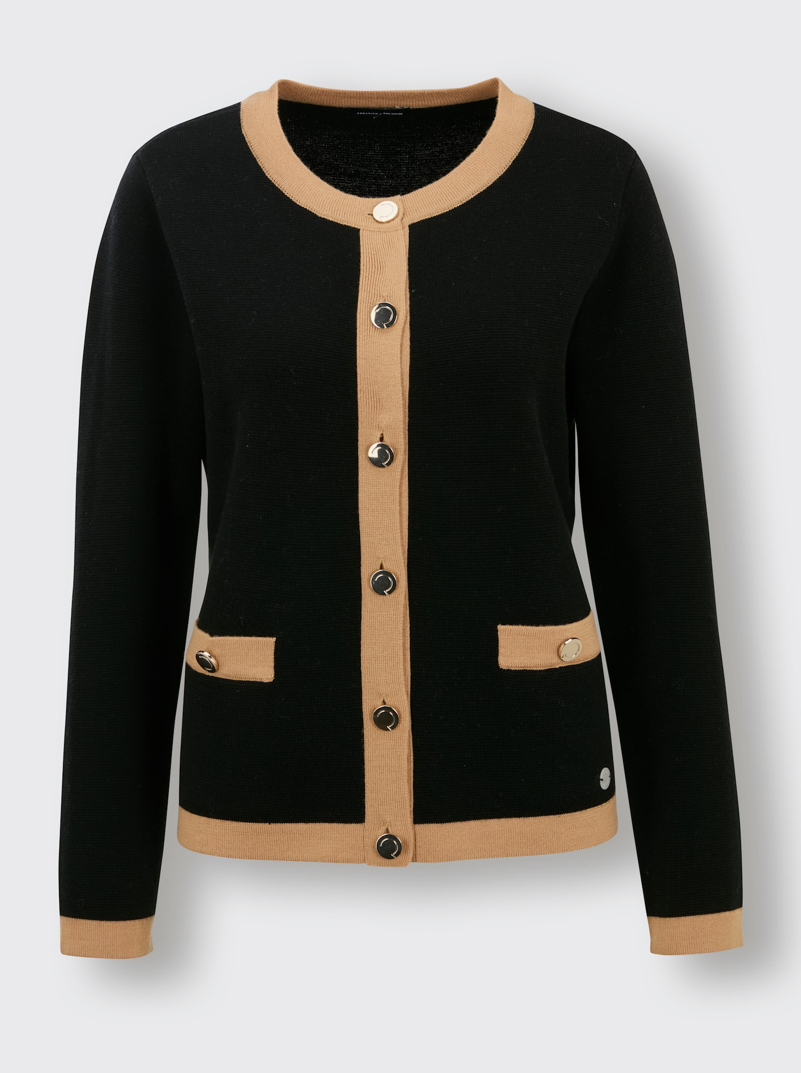 CREATION L PREMIUM Feinstrickjacke in Merino-Qualität - schwarz-camel-gemustert