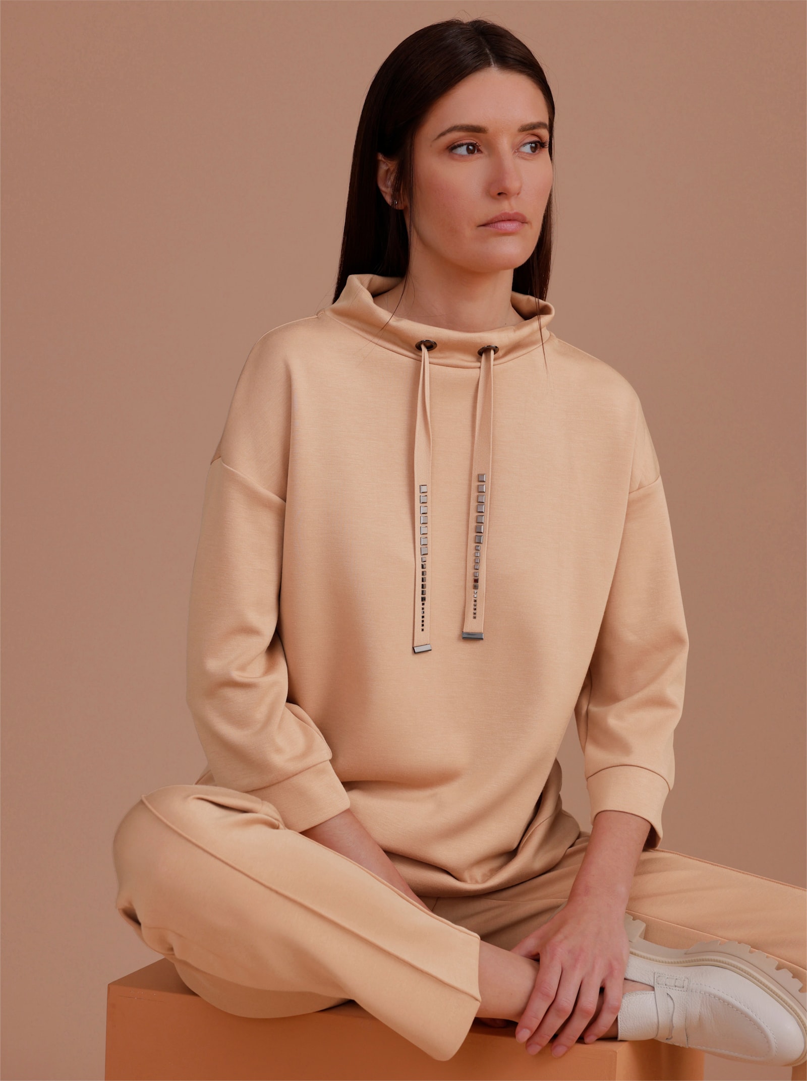 CREATION L PREMIUM Sweatshirt mit Bindebändern - camel