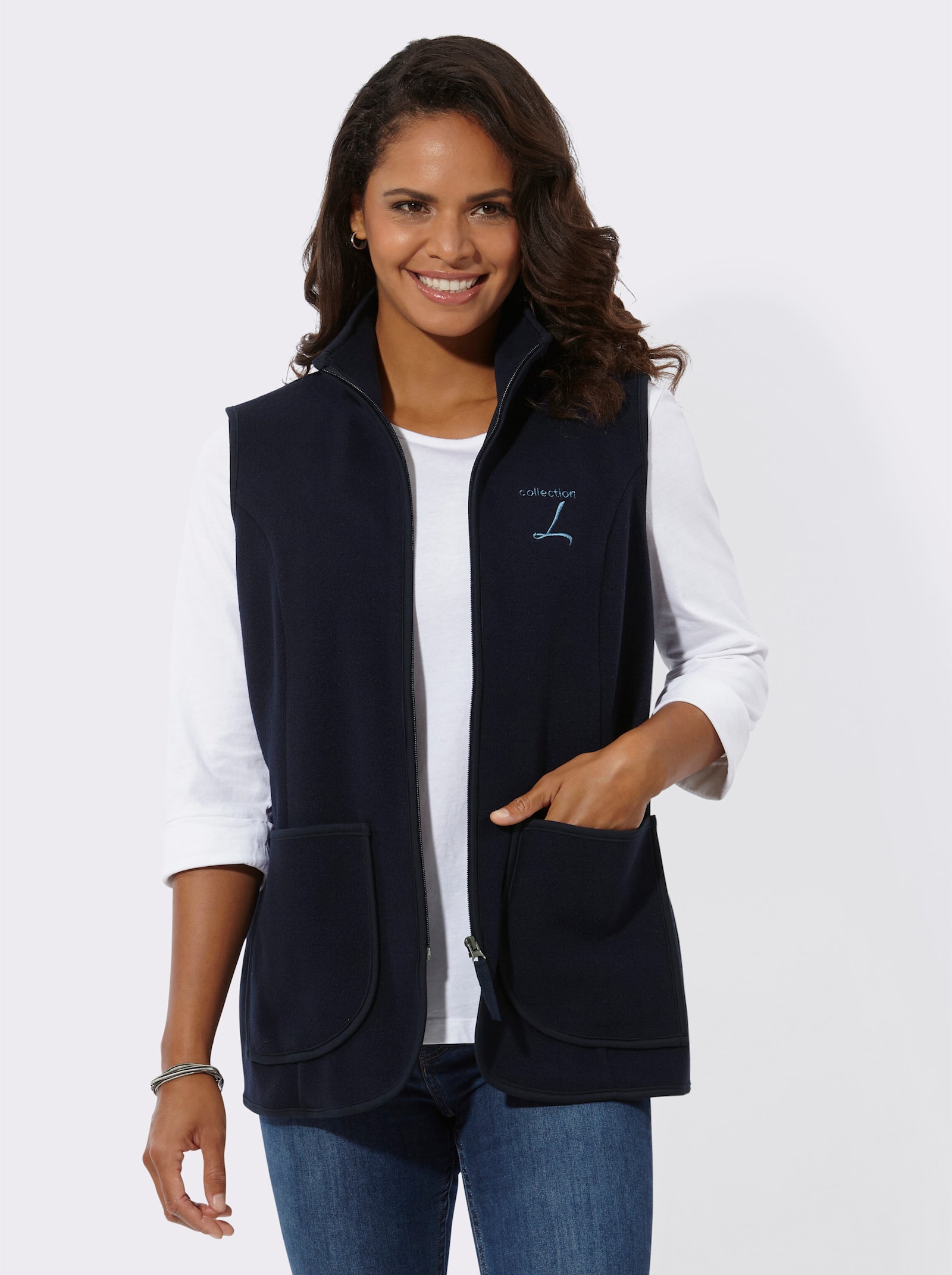 Fleeceweste mit elastischen Paspeln - marine