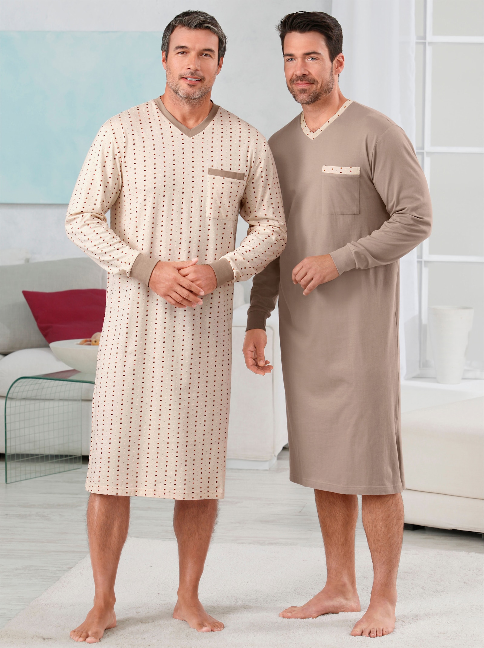 KINGsCLUB Noční košile - hnědá + béžová-potisk