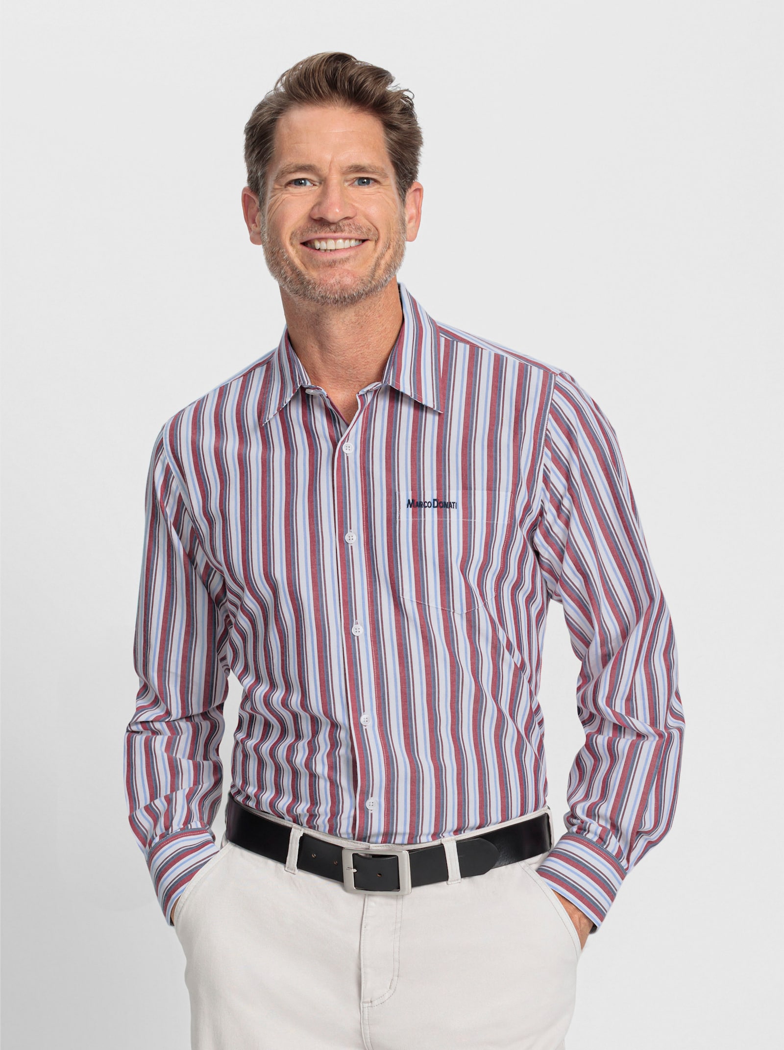 Marco Donati Langarmhemd mit Streifen-Muster, garngefärbt - erdbeere-eisblau-gestreift