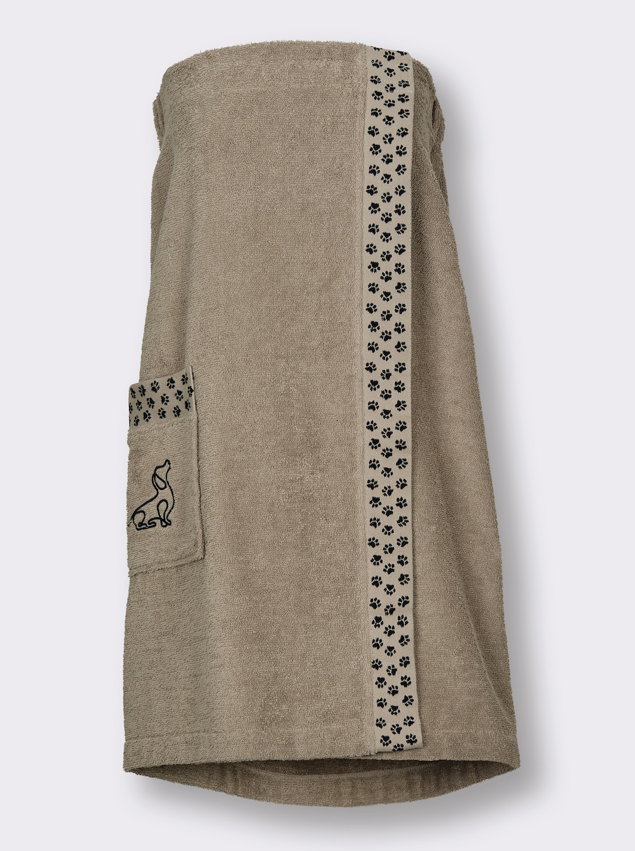 feel good Bademantel mit Dackel-Stickerei - beige-schwarz