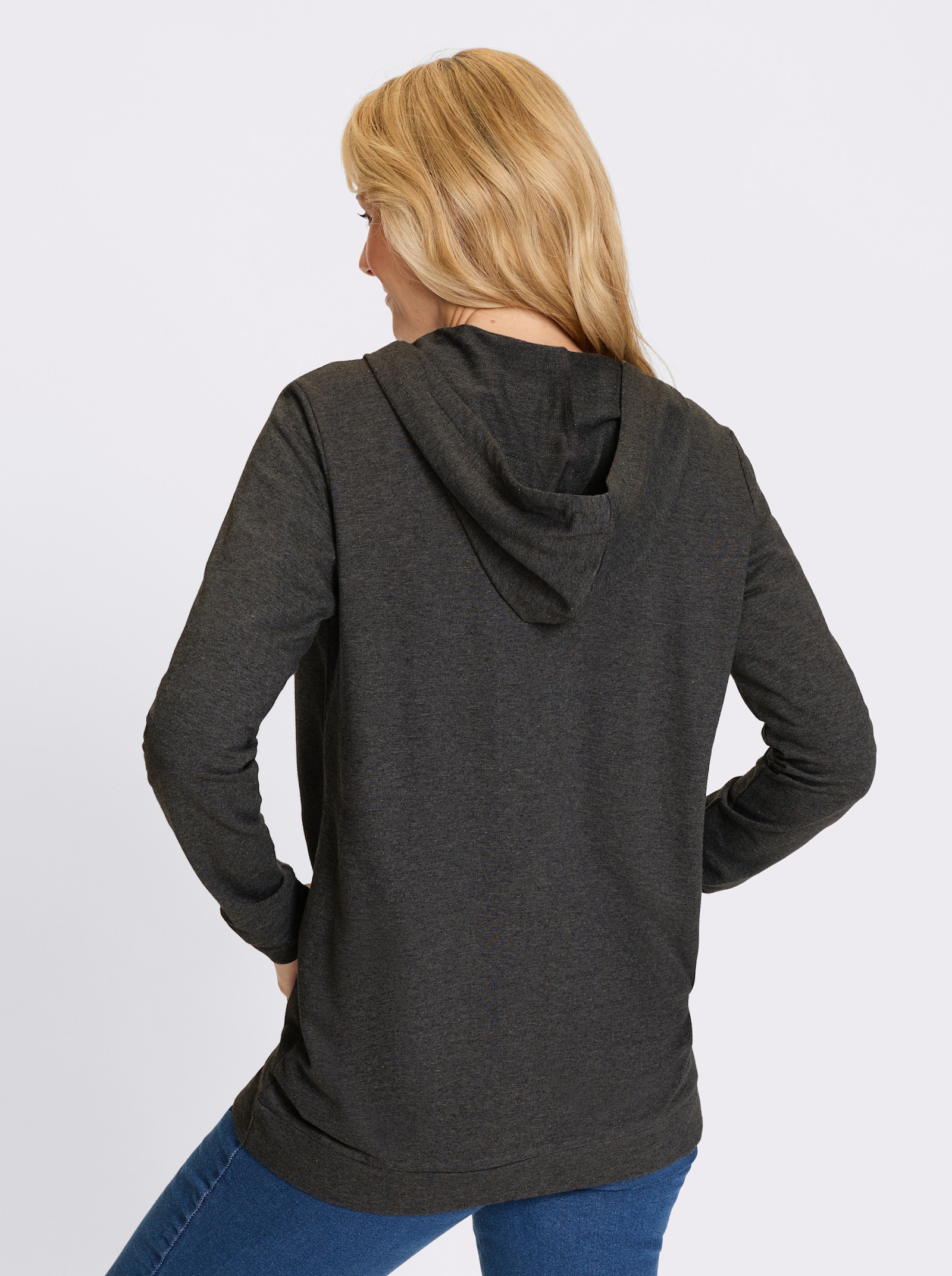 Tepláková bunda dlhého strihu - antracitová melírovaná