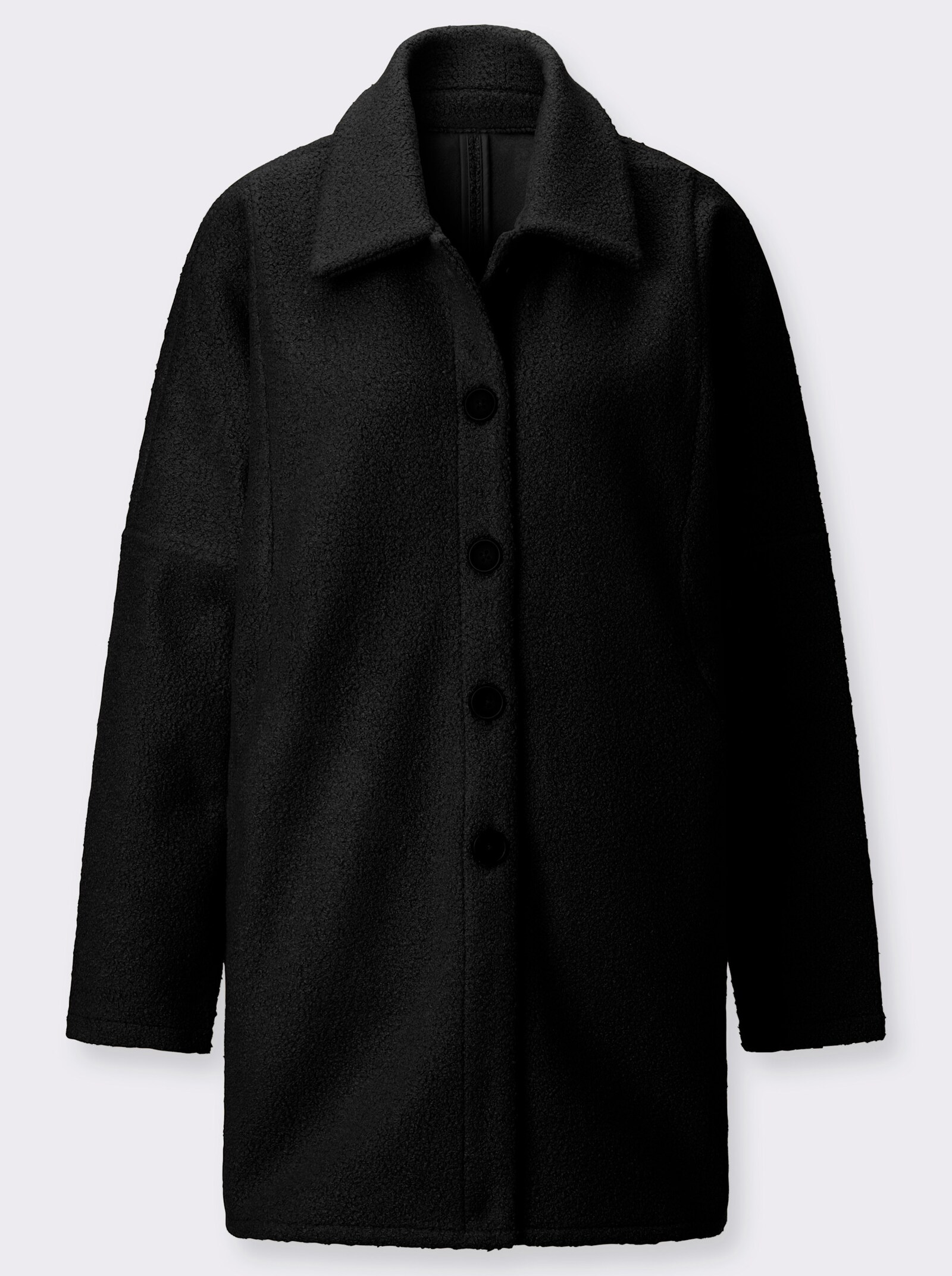 Longjacke mit Fledermausärmeln, Bouclé-Qualität - schwarz