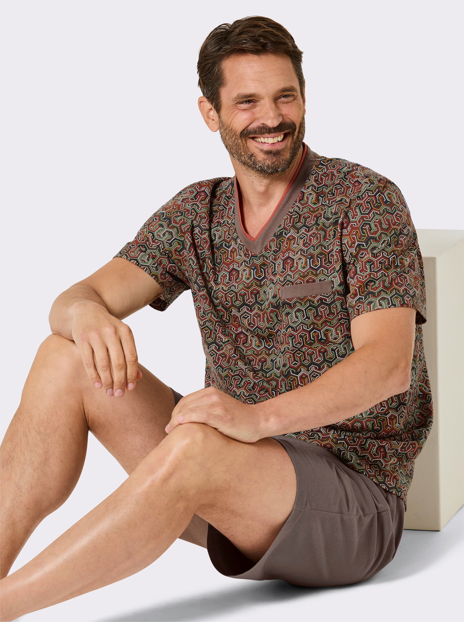 wäschepur men Shorty mit Dehnbund-Hose - terra-dunkeltaupe-bedruckt