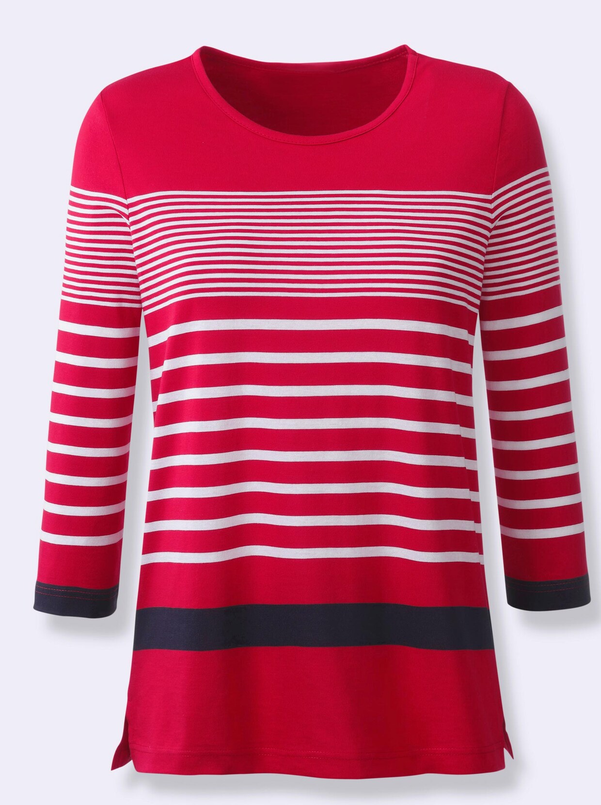 3/4-Arm-Shirt - rot-marine-geringelt