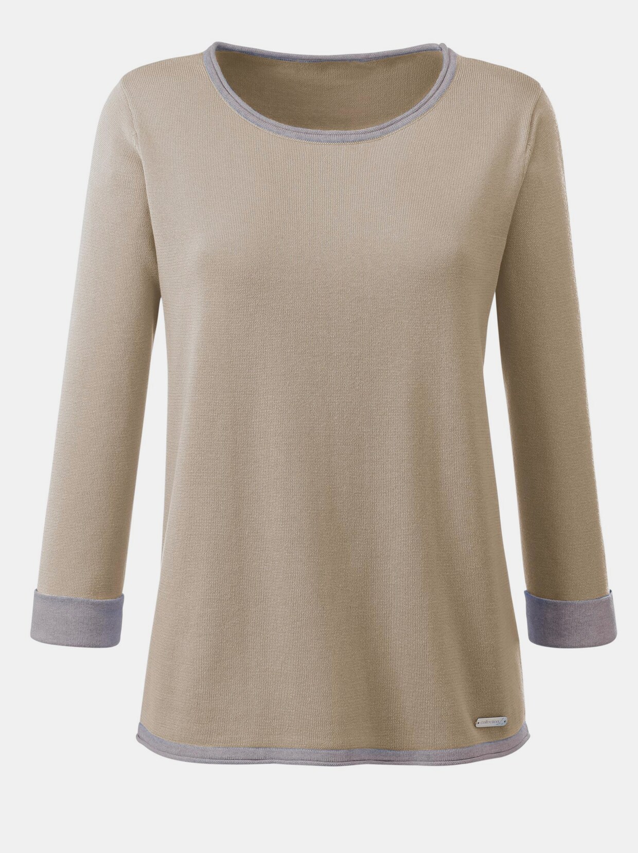 Pullover met 3/4-mouwen - beige/grijs