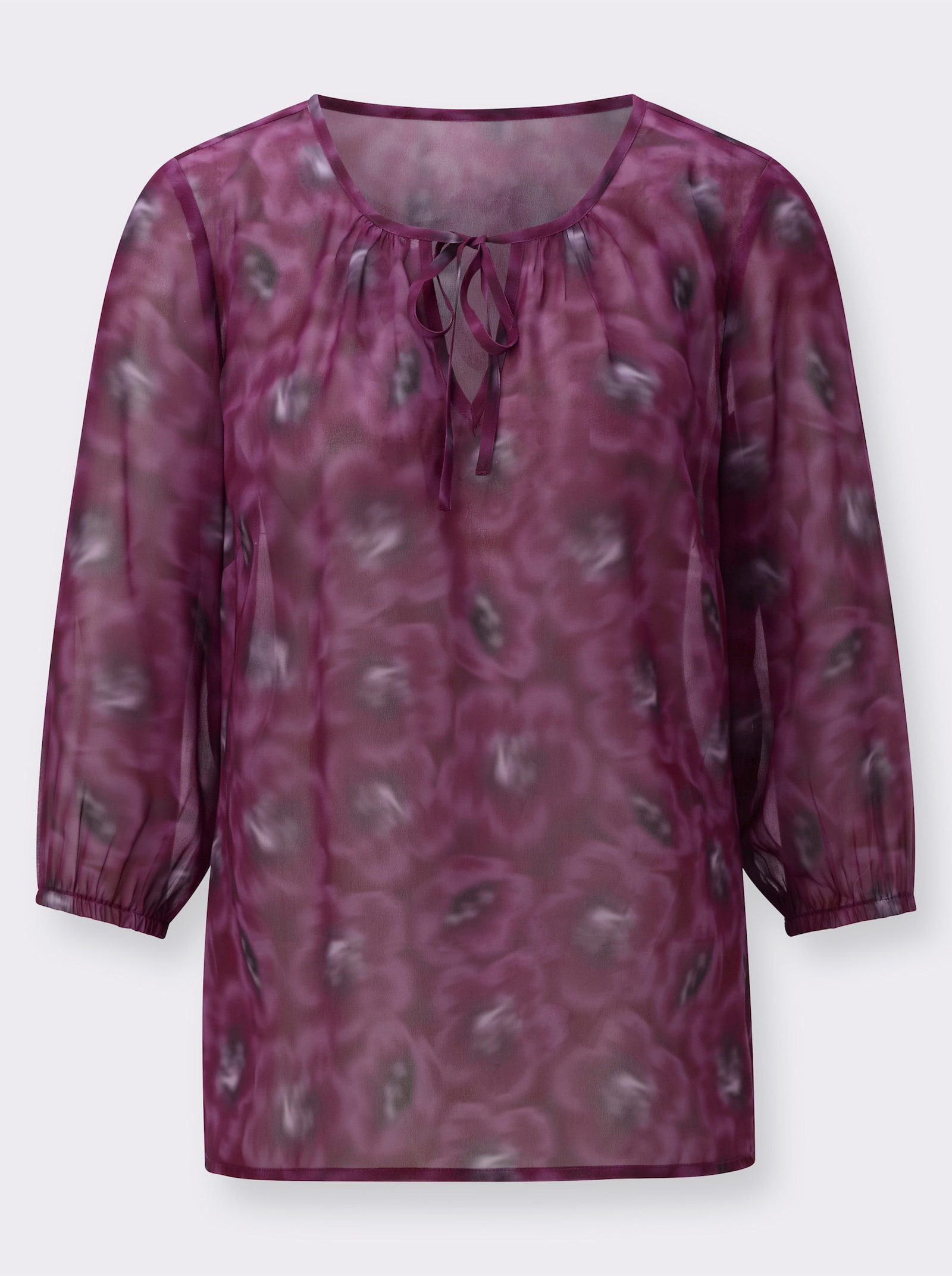 Blouse van transparant materiaal - bordeauxrood/lila bedrukt