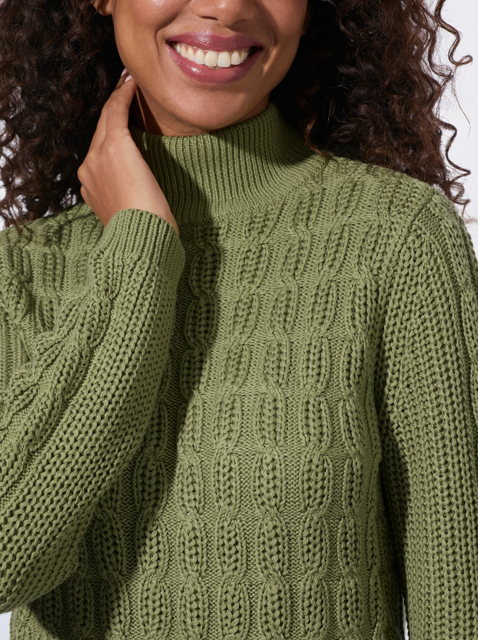 Stehkragenpullover mit elastischen Rippbündchen - schilf