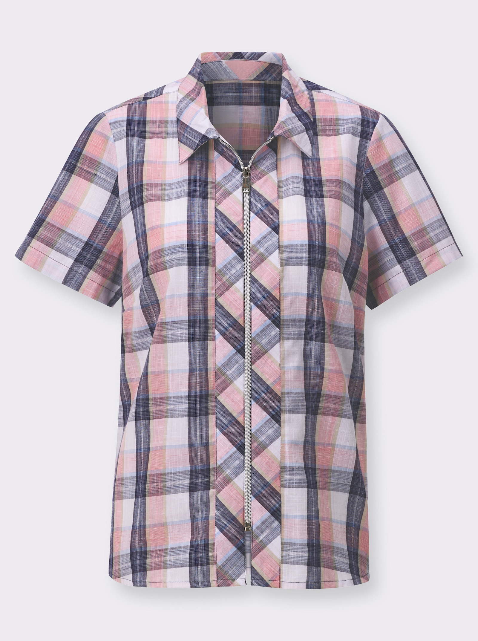 Karobluse mit Seitenschlitzen - flamingo-marine-kariert