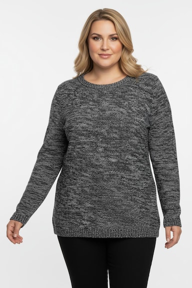 Rundhalspullover aus Melange-Strick - schwarz-meliert