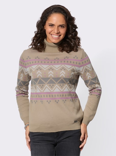 Rollkragenpullover mit Norweger-Muster - beige-ecru