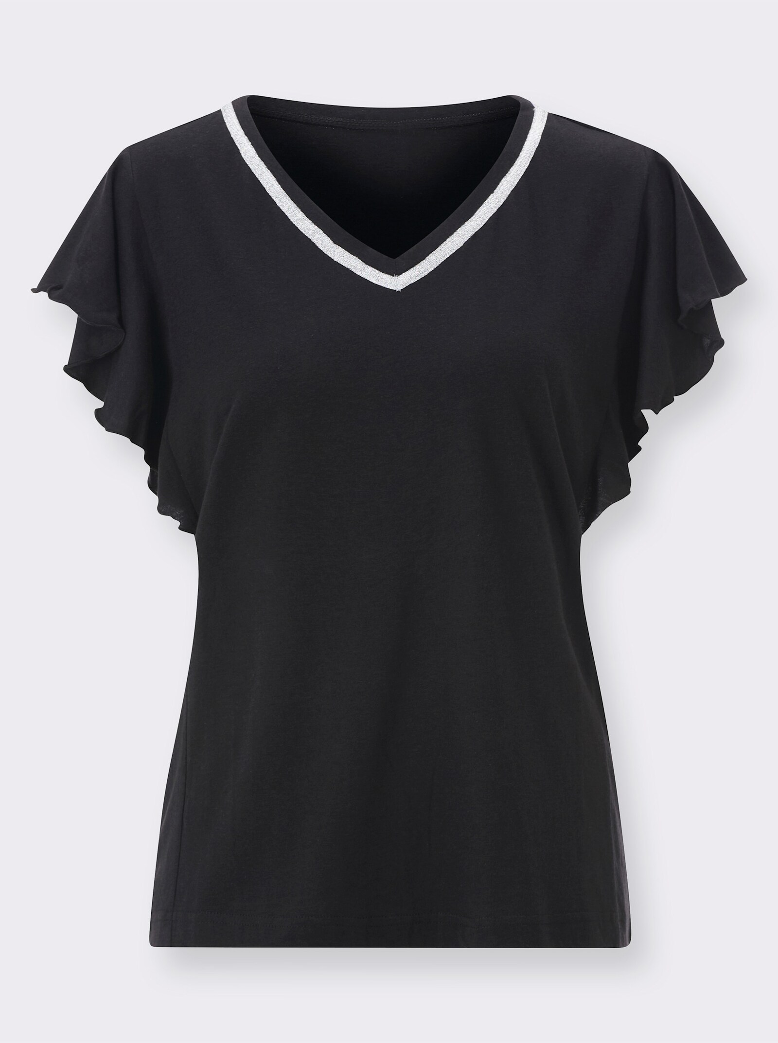 Shirt met V-hals en vleermuismouwen - zwart