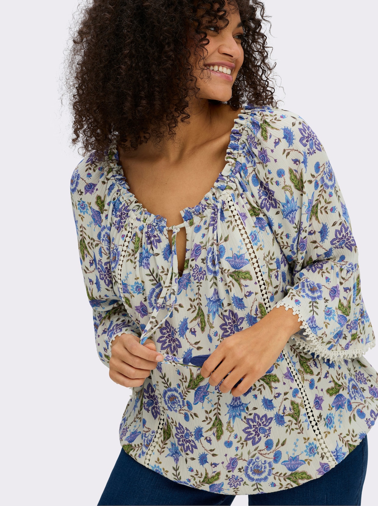 sheego by Joe Browns Tunika im Boho-Look - champagner-royalblau-gemustert