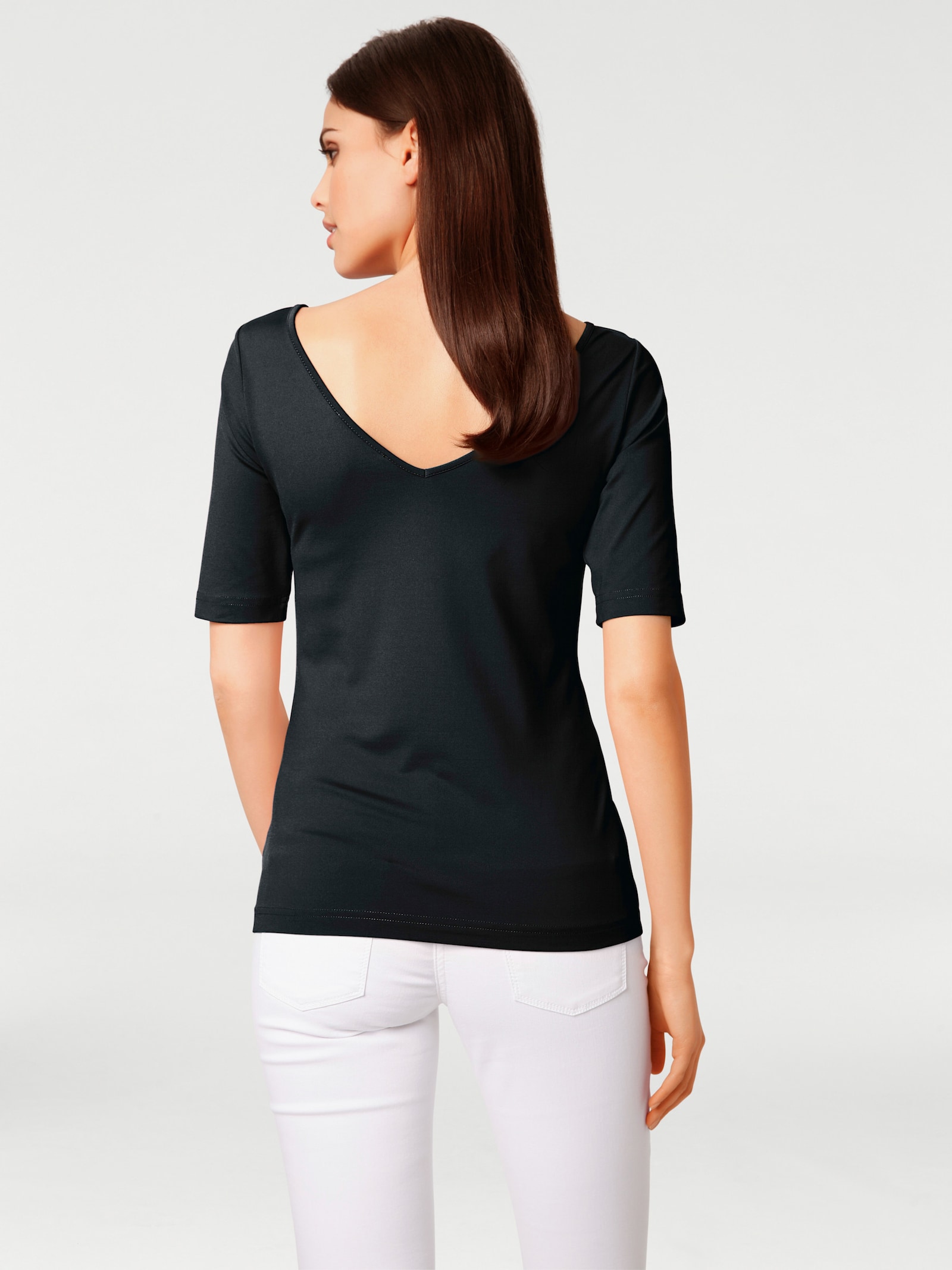 heine Kurzarmshirt mit V-Ausschnitt hinten - schwarz