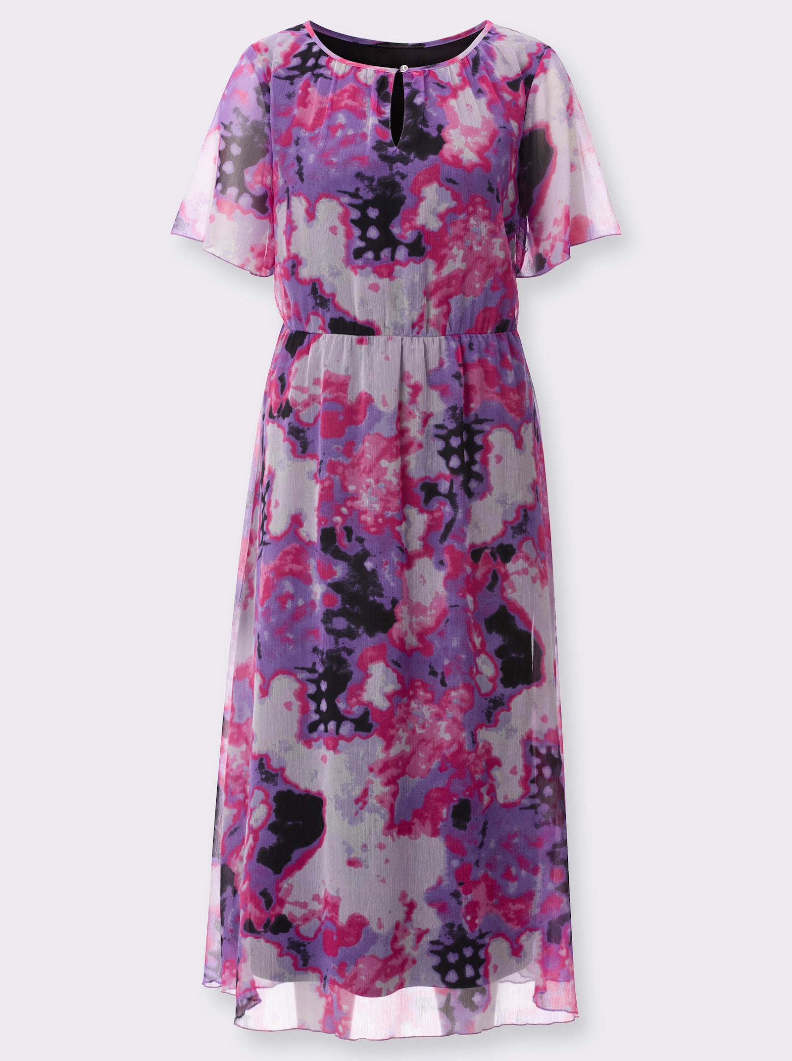 Druckkleid mit ausgestelltem Rockteil - lila-fuchsia-bedruckt