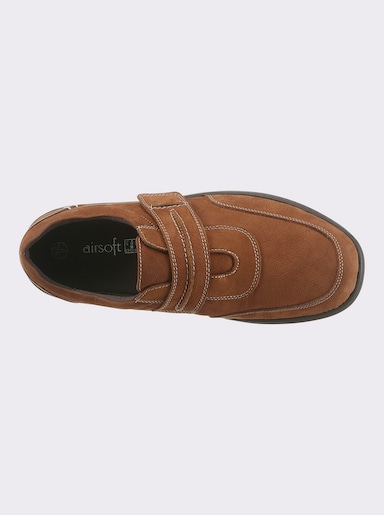 airsoft comfort+ Klettschuh aus Nubukleder - cognac