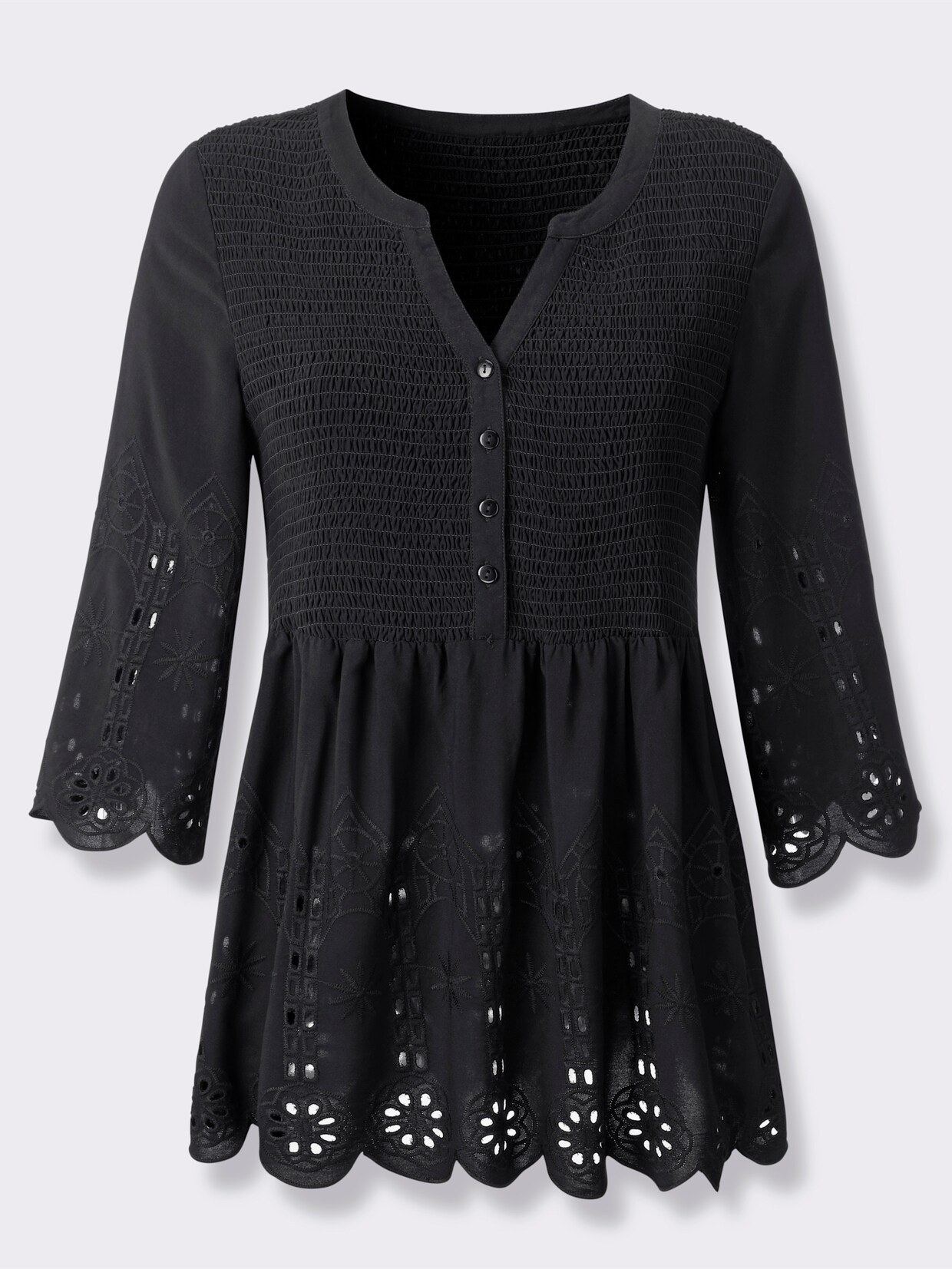 Spitzentunika mit Lockstickerei - schwarz