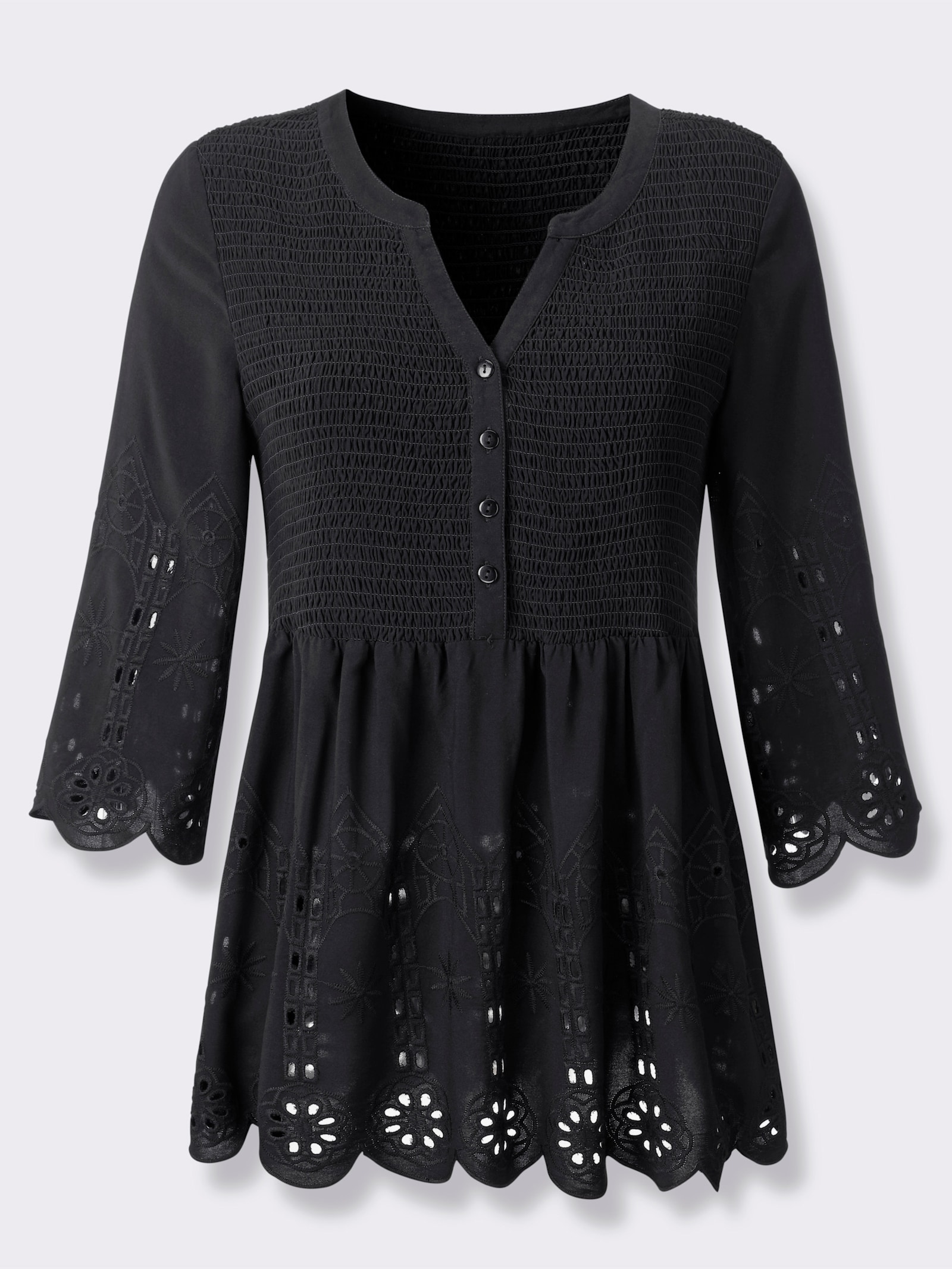 Spitzentunika mit Lockstickerei - schwarz