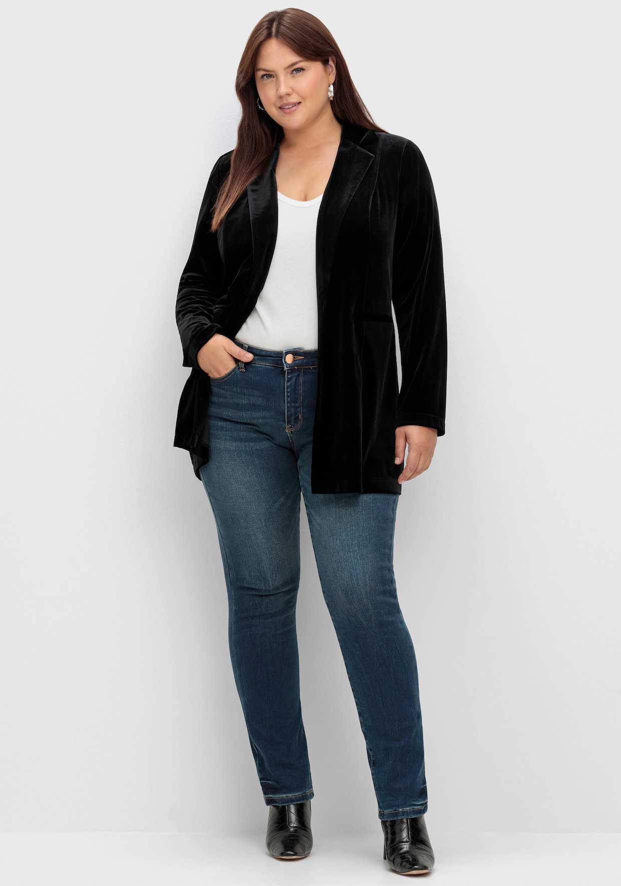 sheego Fluwelen blazer - zwart