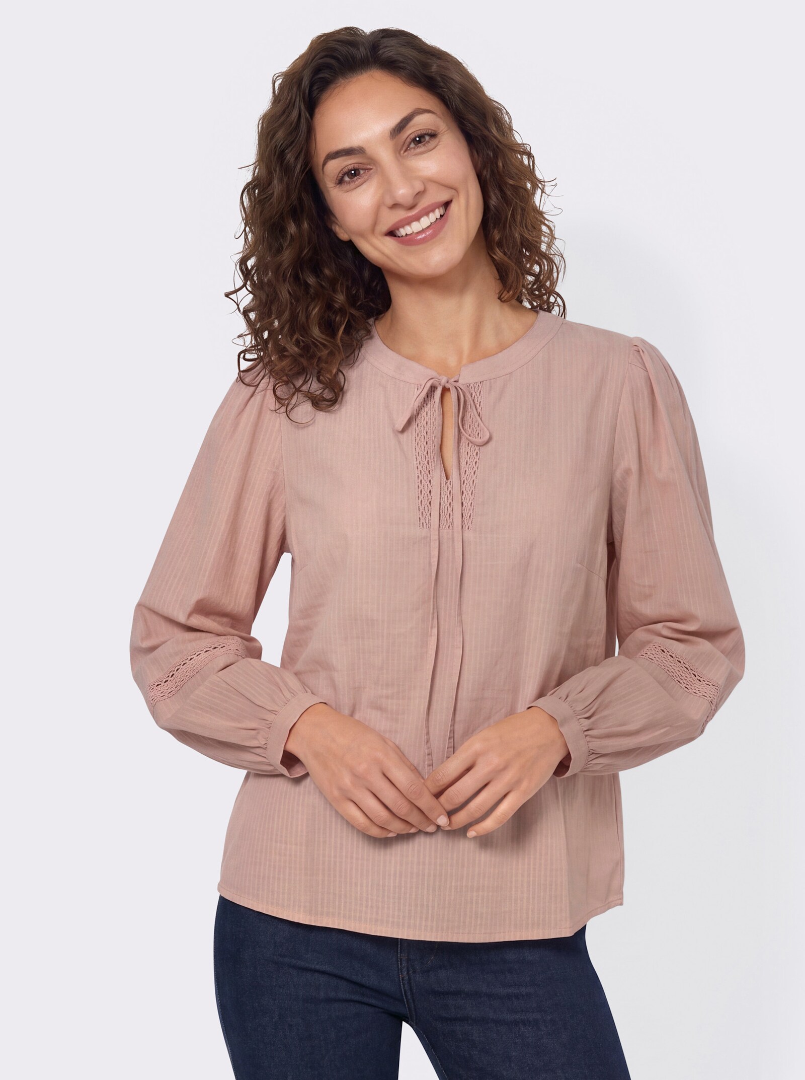 Baumwollbluse mit abgerundetem Saum - puder