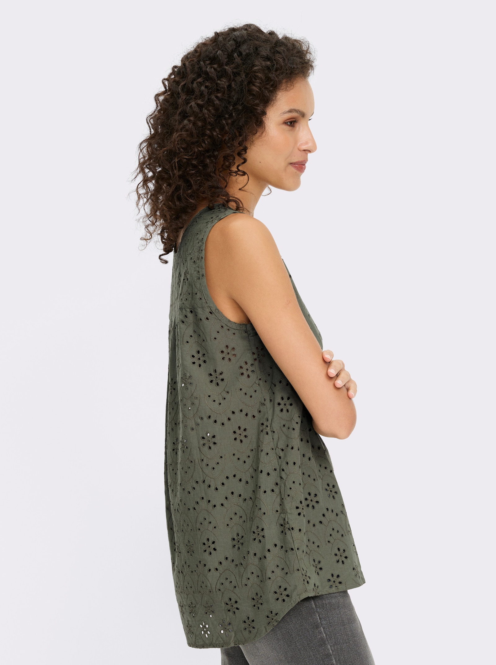 heine Blusentop aus Lochspitze - khaki