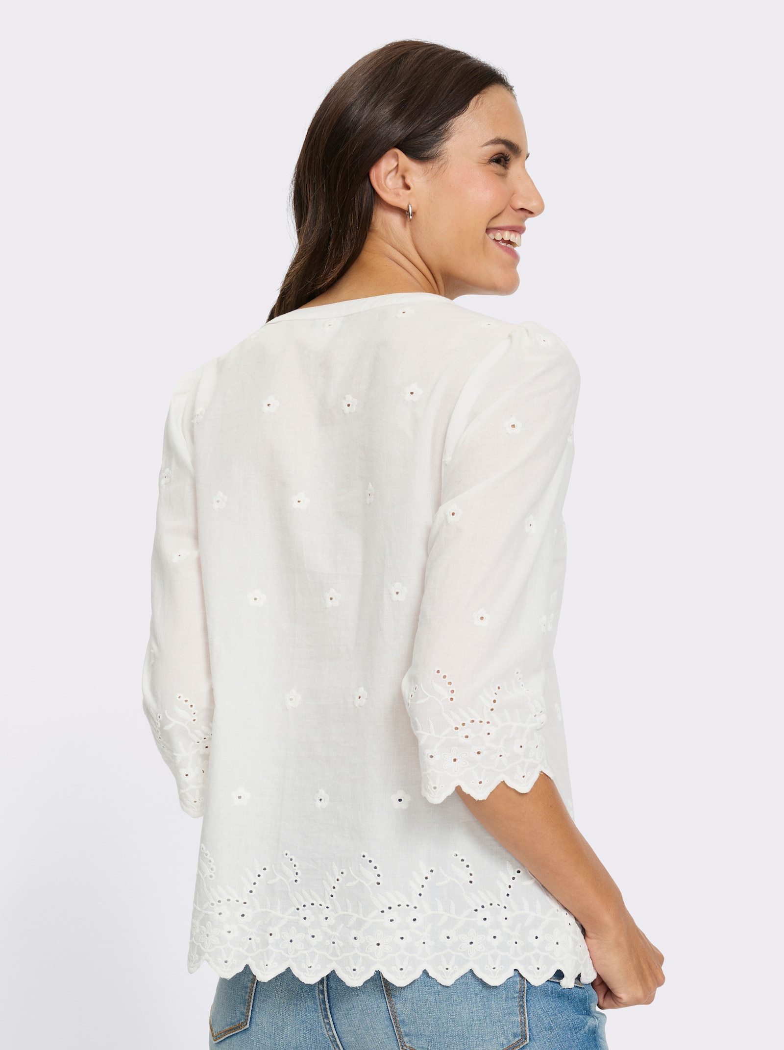 Baumwollbluse mit gebogten Abschlüssen - ecru