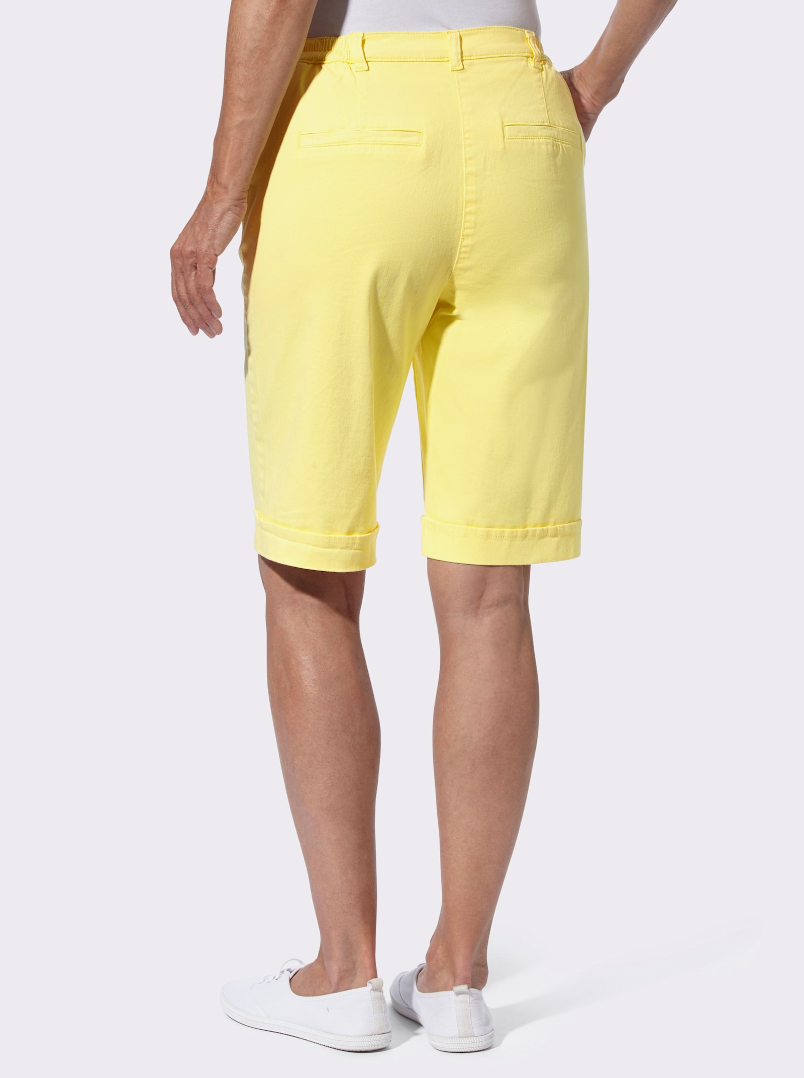 Jeansbermuda met comfortband achter - citroen