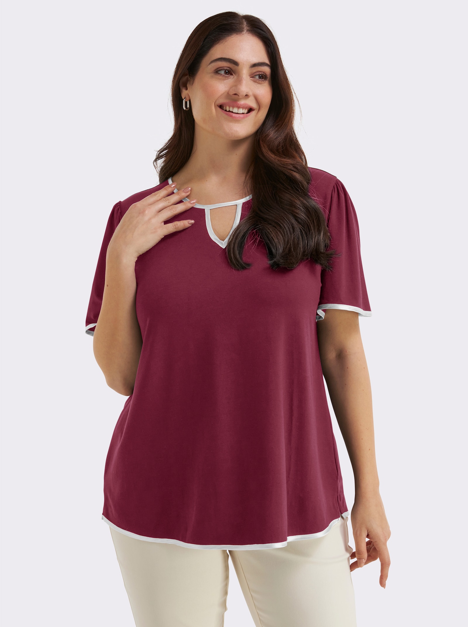 sheego Shirt in licht uitlopend model - bordeaux/zwart