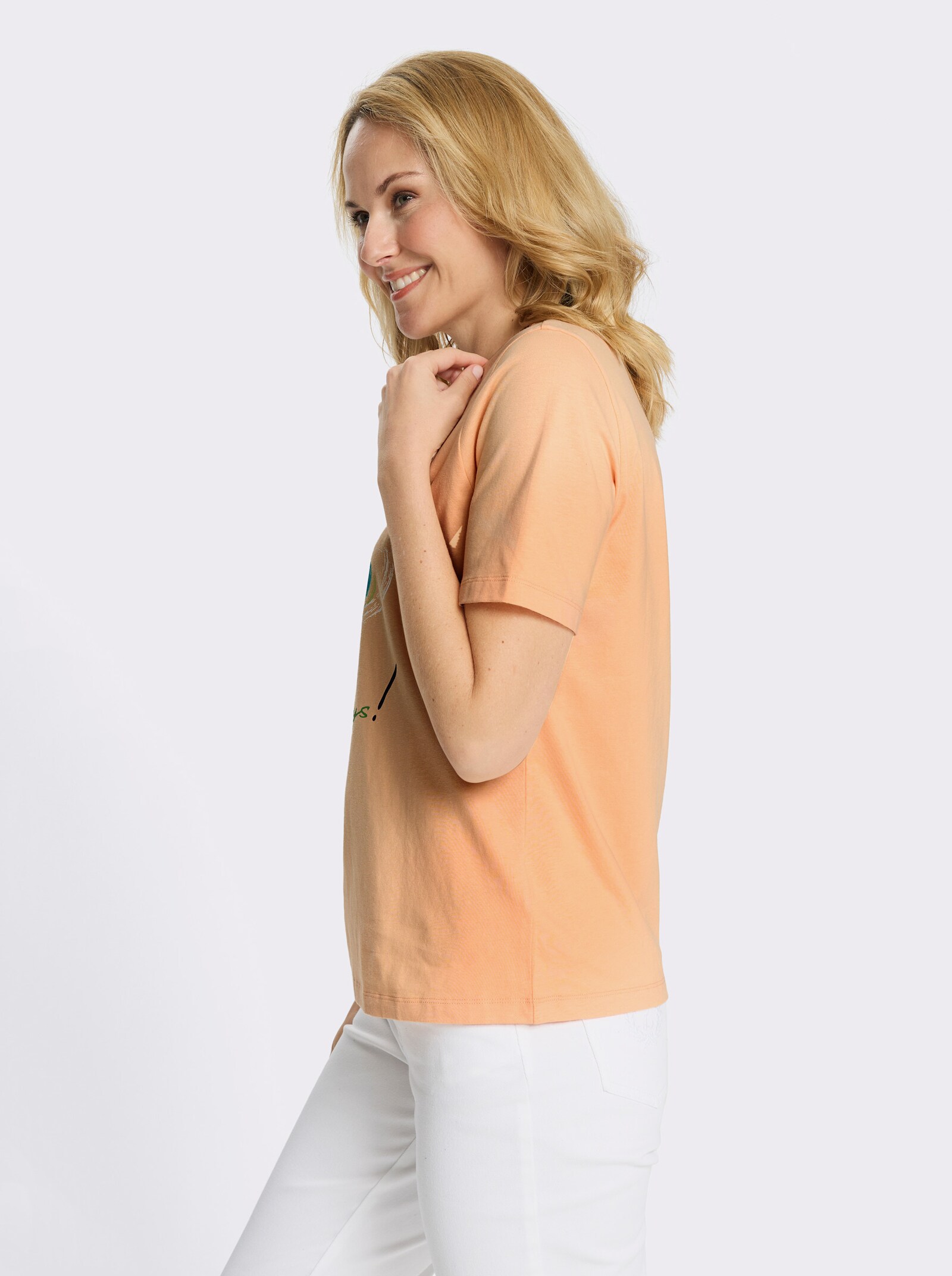 Kurzarmshirt mit platziertem Herz-Print - apricot-reseda
