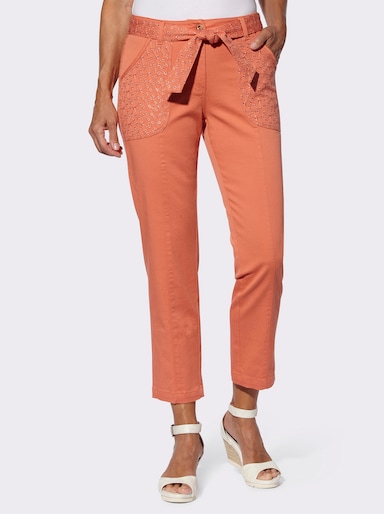 Baumwollhose mit Lochstickerei - papaya