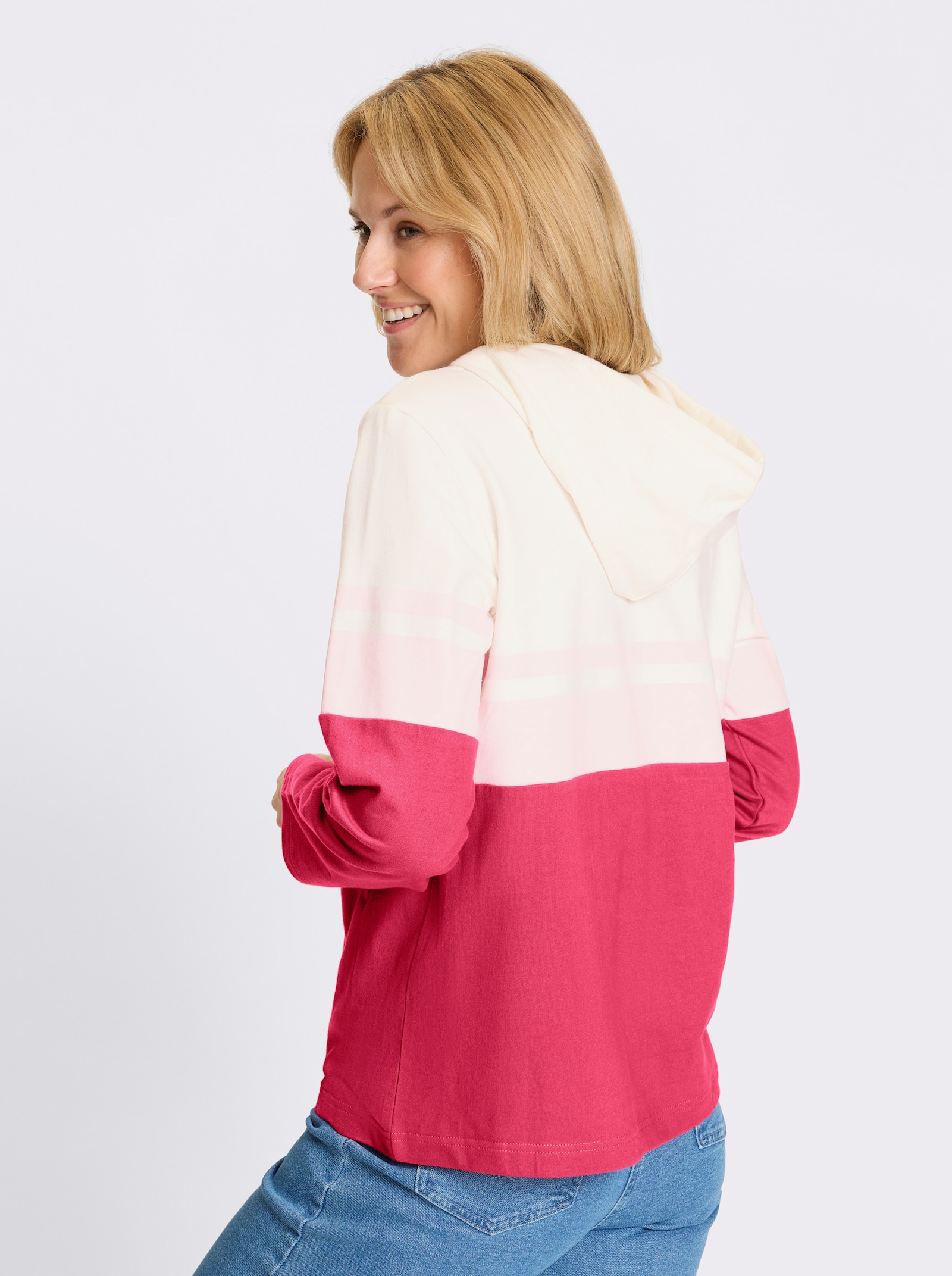 Sweatshirt met colour-blocking-dessin - fuchsia/lichtroze