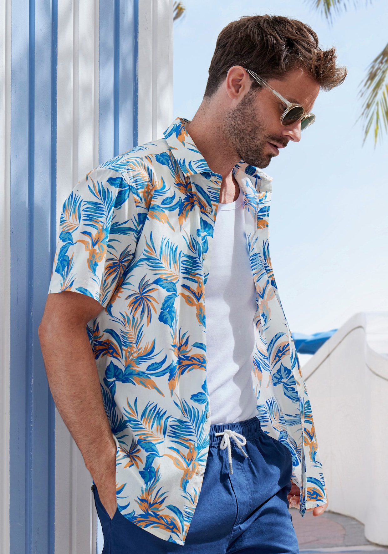 Hawaiiaans overhemd - crème geprint