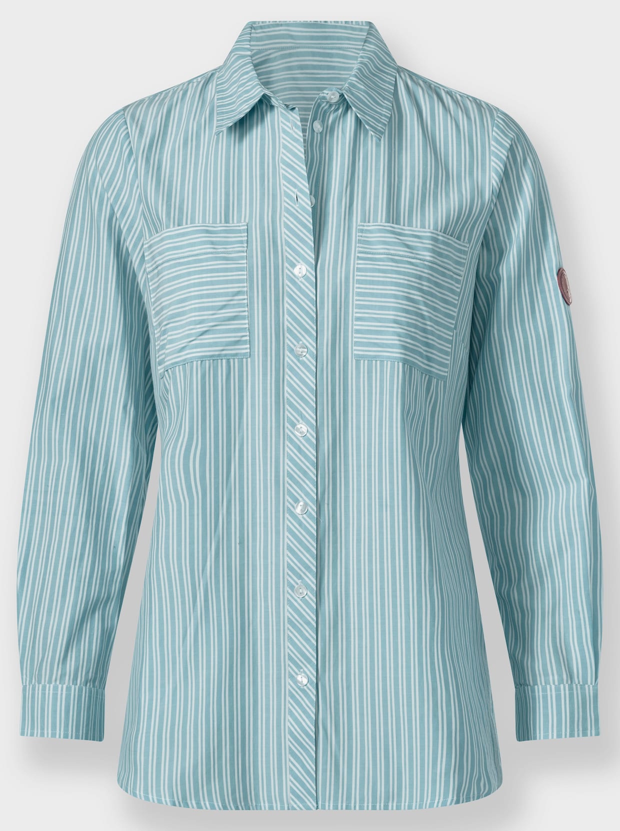 Gestreifte Bluse mit aufgesetzten Brusttaschen - ozean-weiß-gestreift