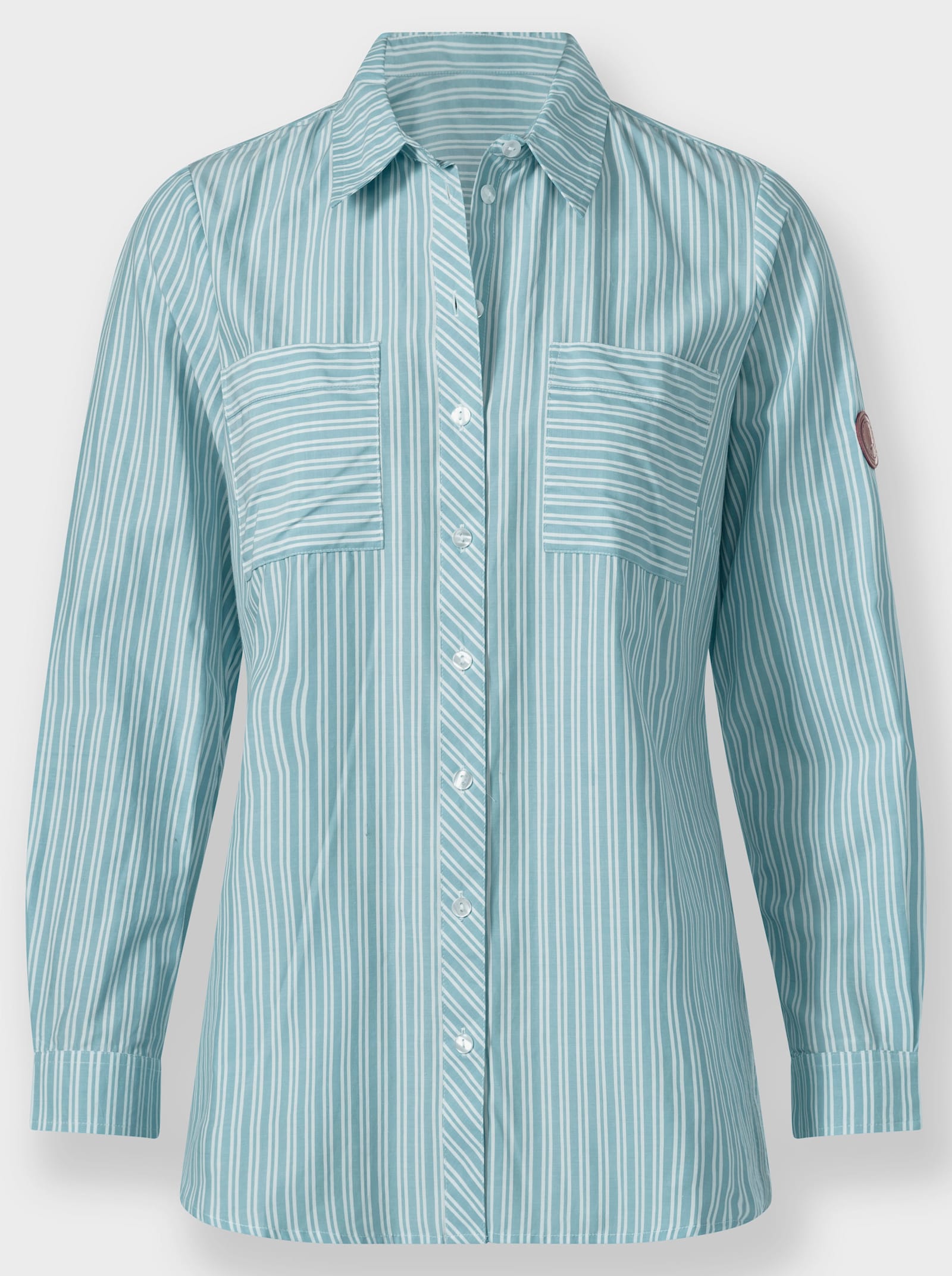 Gestreifte Bluse mit aufgesetzten Brusttaschen - ozean-weiß-gestreift