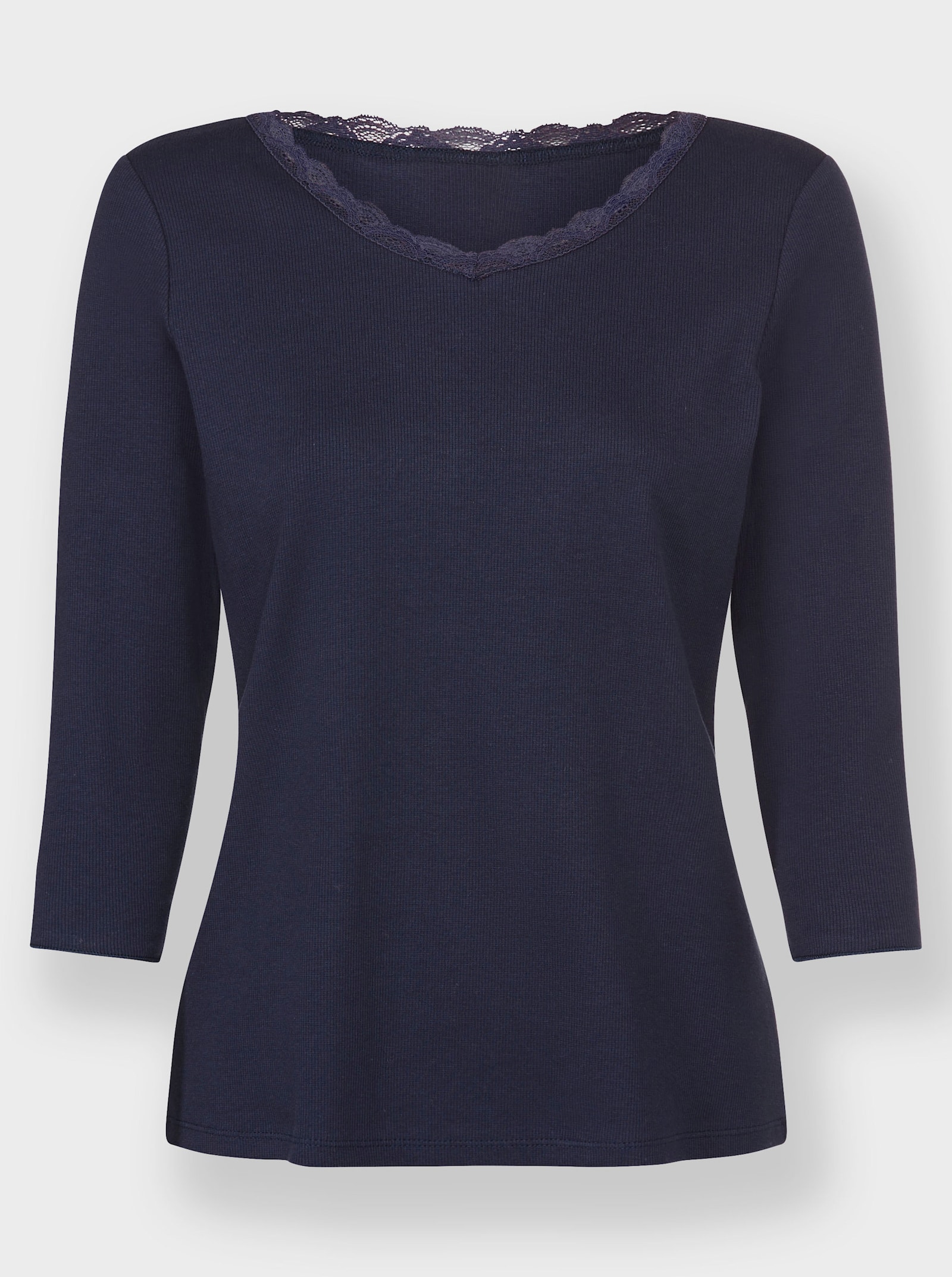3/4-Arm-Shirt mit elastischer Spitze - marine