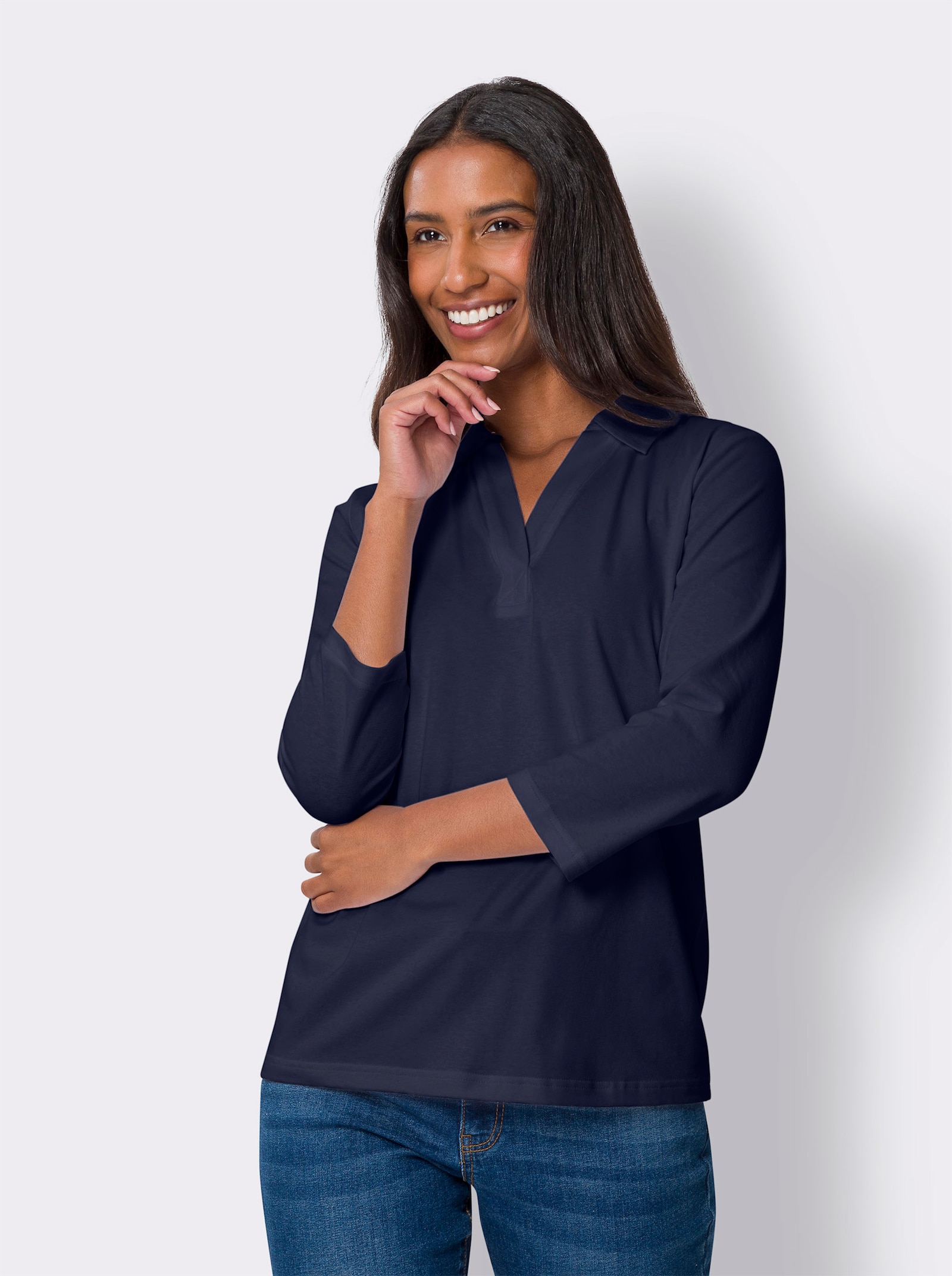 heine T-shirt à manches 3/4 avec col polo - marine