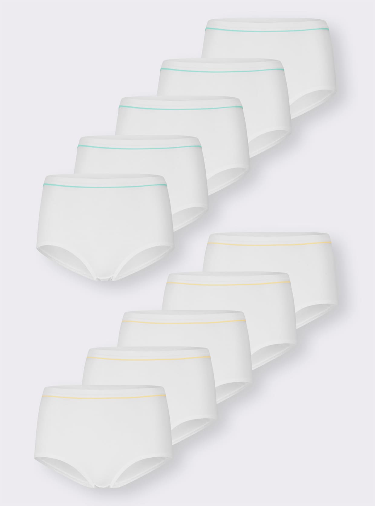 wäschepur Taillenslip mit Doppelzwickel - 5x weiß-mint + 5x weiß-zitrone