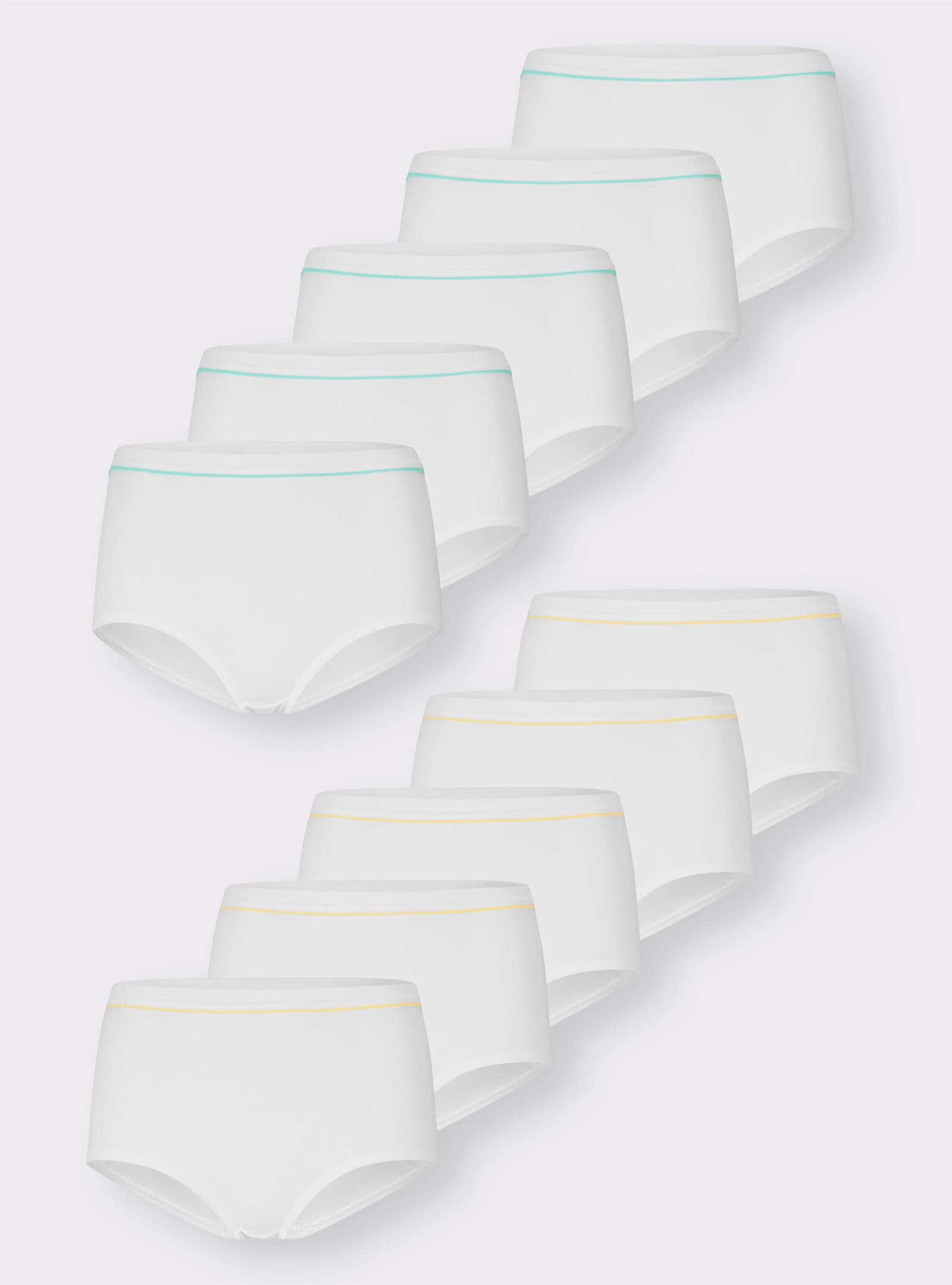 wäschepur Taillenslip mit Doppelzwickel - 5x weiß-mint + 5x weiß-zitrone
