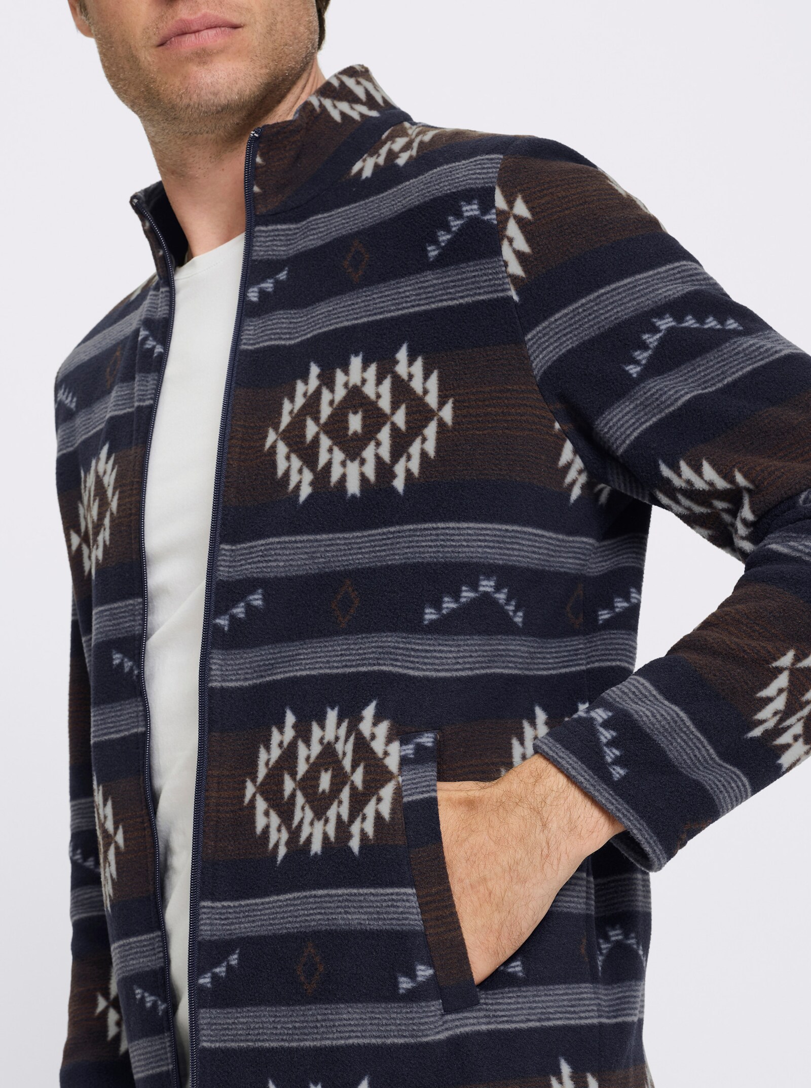 Catamaran Fleecejacke mit Allover-Print - marine-schoko-gemustert