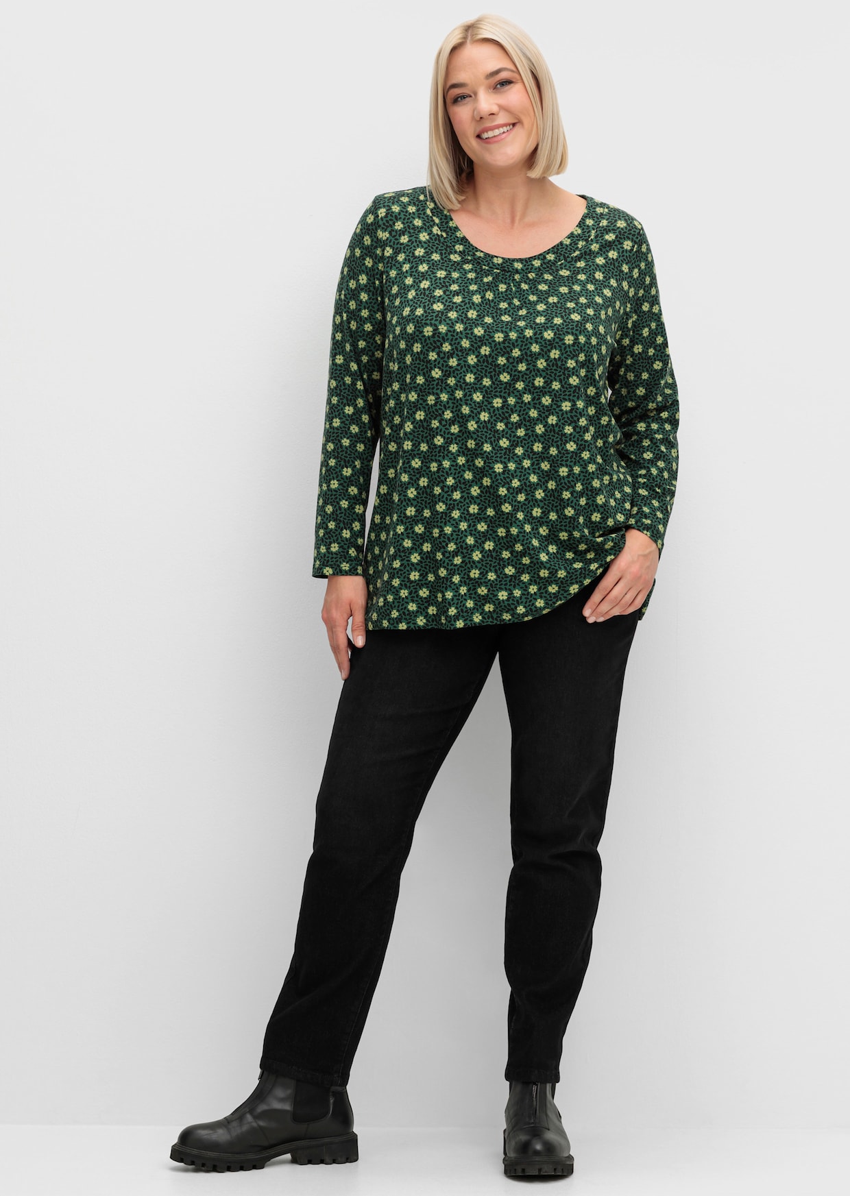 Tunikashirt in A-Form - moos-schilf-bedruckt