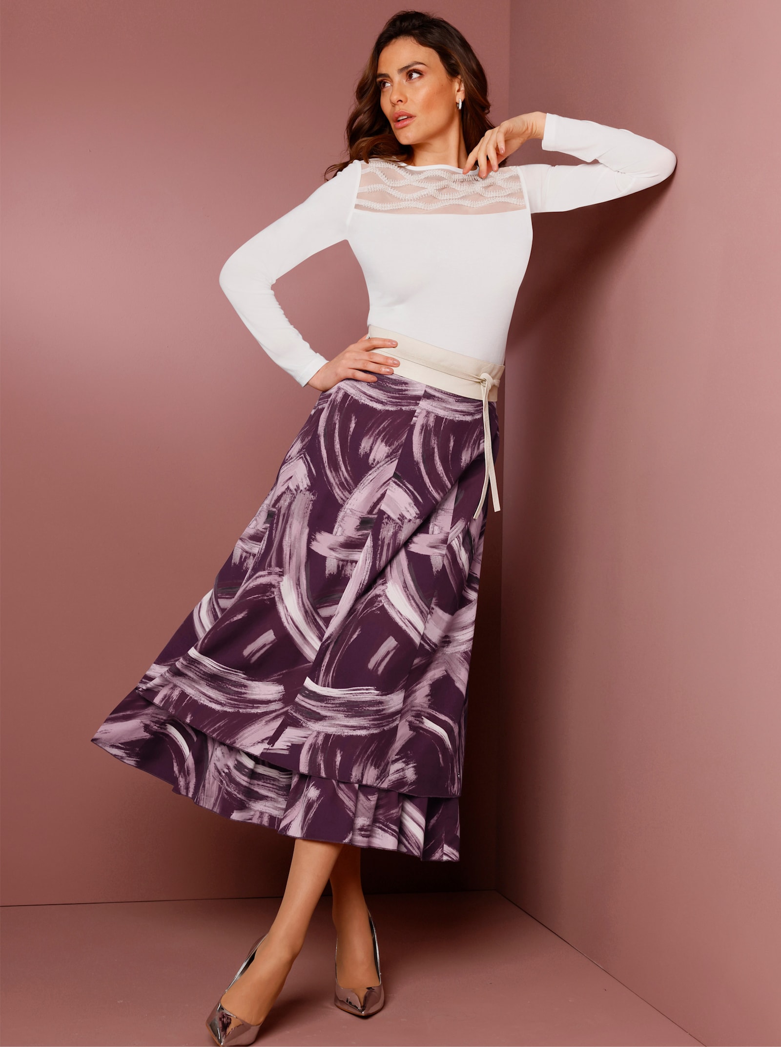 CREATION L PREMIUM Bahnenrock - traube-mauve-bedruckt