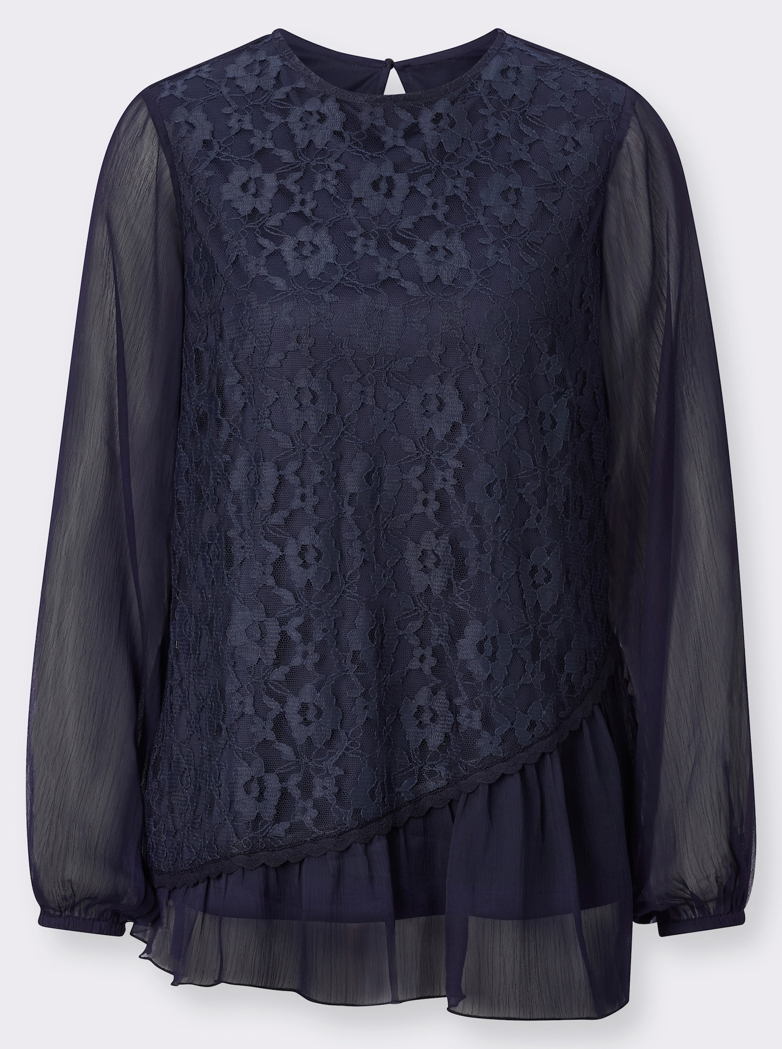 Spitzenbluse mit transparenten Ärmeln - marine