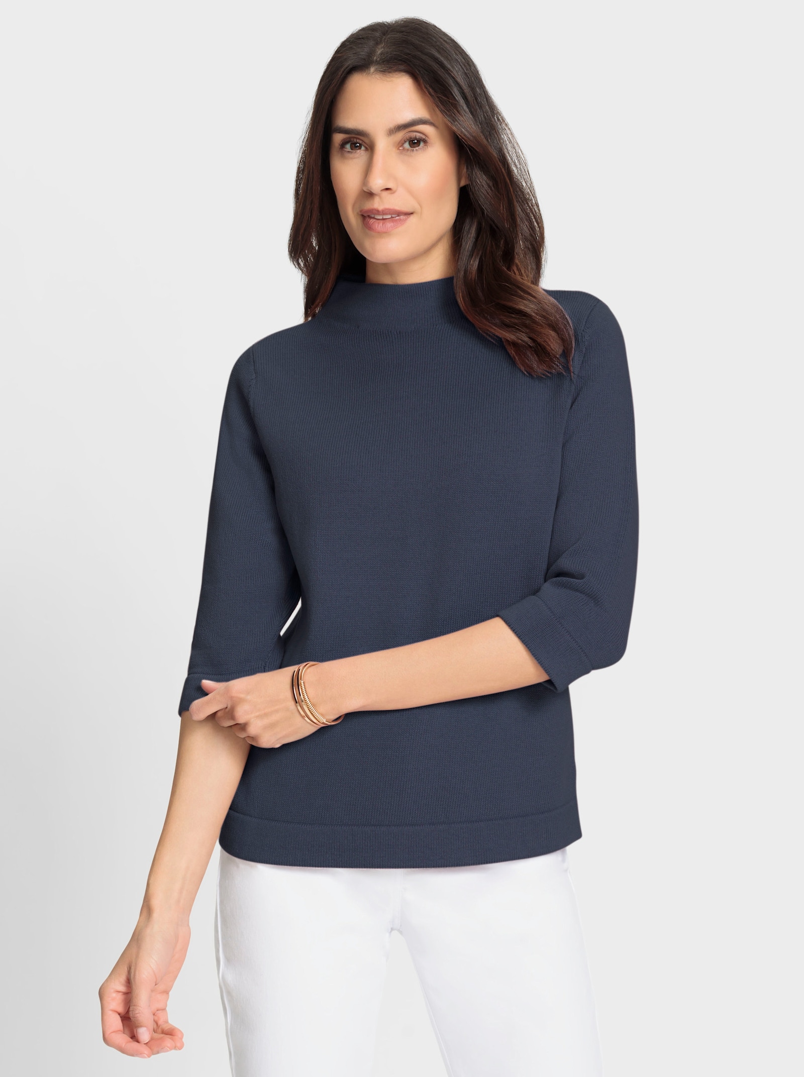 3/4 Arm-Pullover mit Kelchkragen - rauchblau