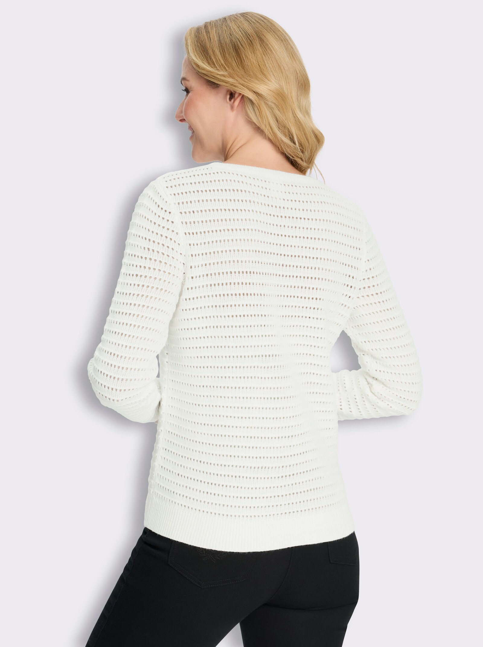 Ajourpullover mit Rippabschlüssen - ecru