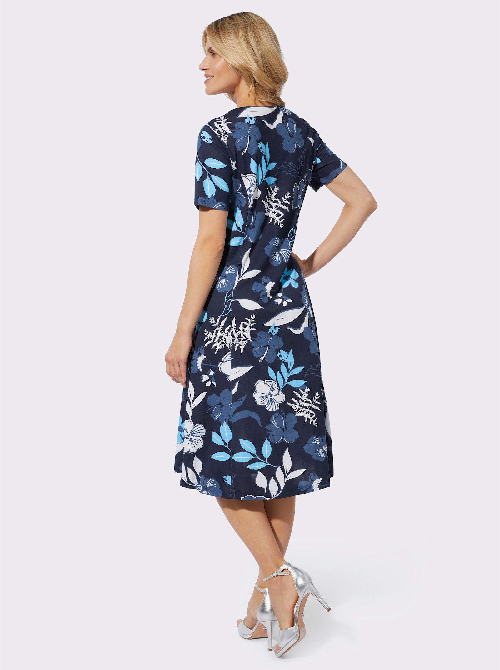 Shirtkleid in leicht ausgestellter Form - marine-jeansblau-bedruckt