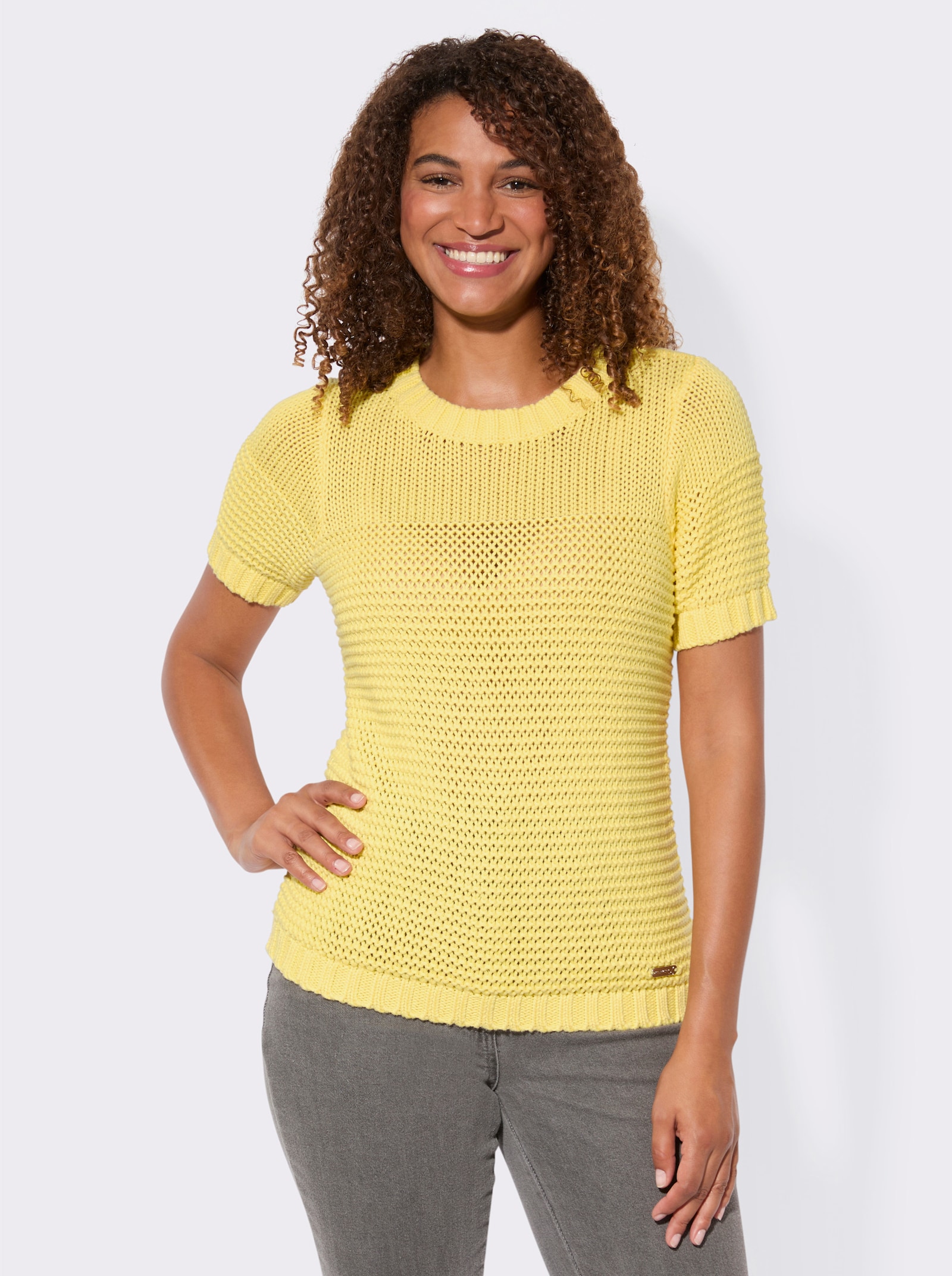 Kurzarmpullover mit Fantasiemuster - zitrone