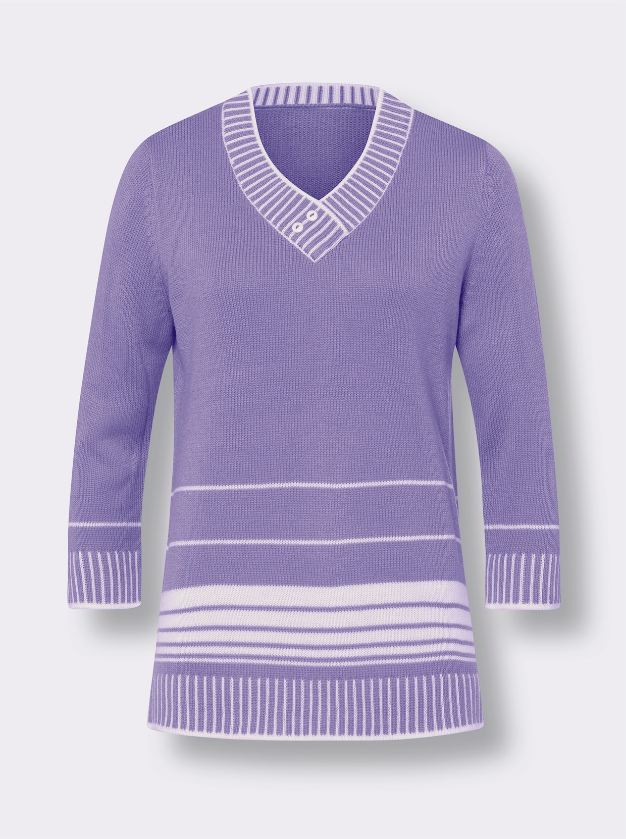 Pullover met V-hals - lavendel/wit